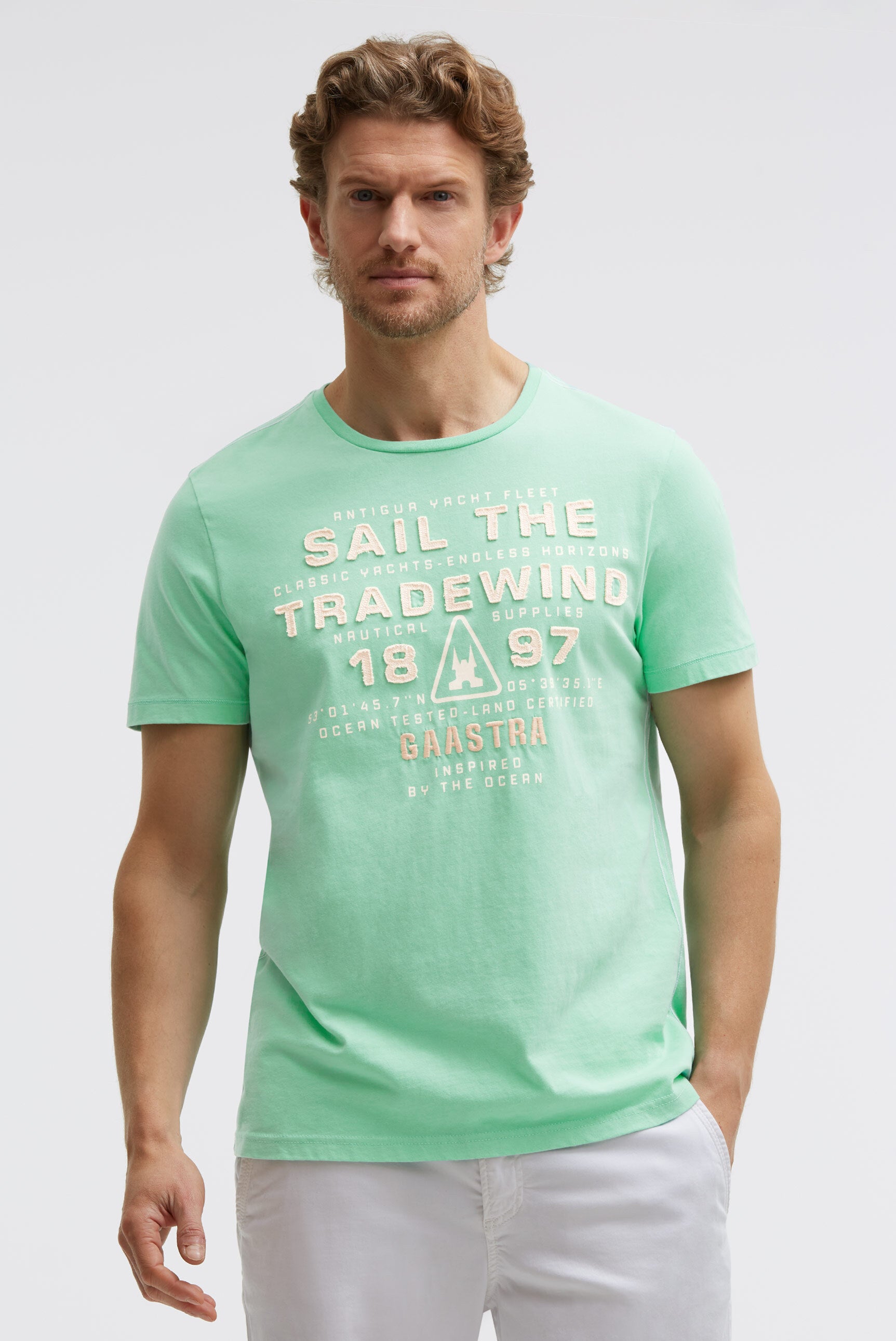 T-Shirt Rundhals mit Canvas-Applikationen reef green