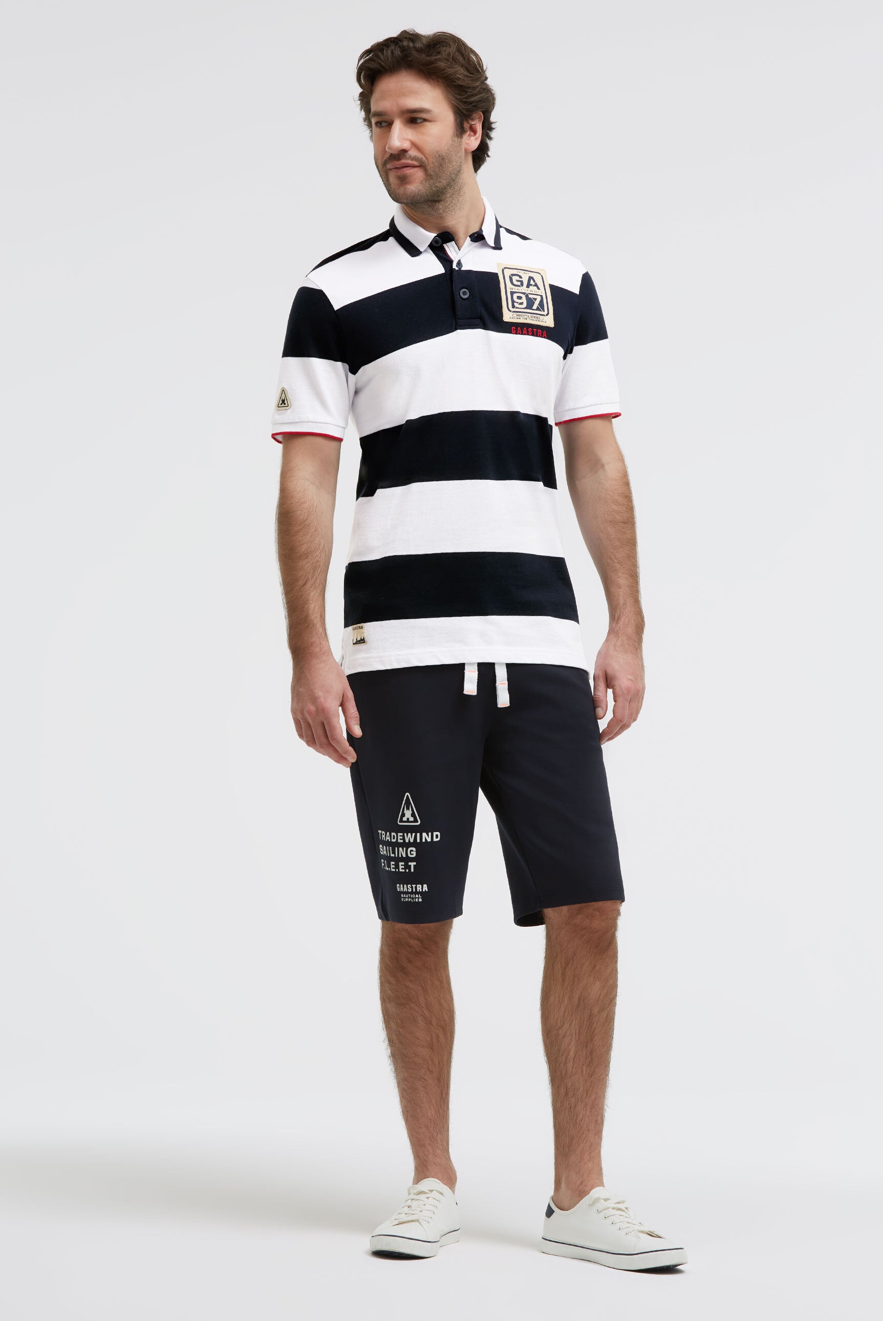 Poloshirt Kurzarm mit Blockstreifen und Patches opticwhite