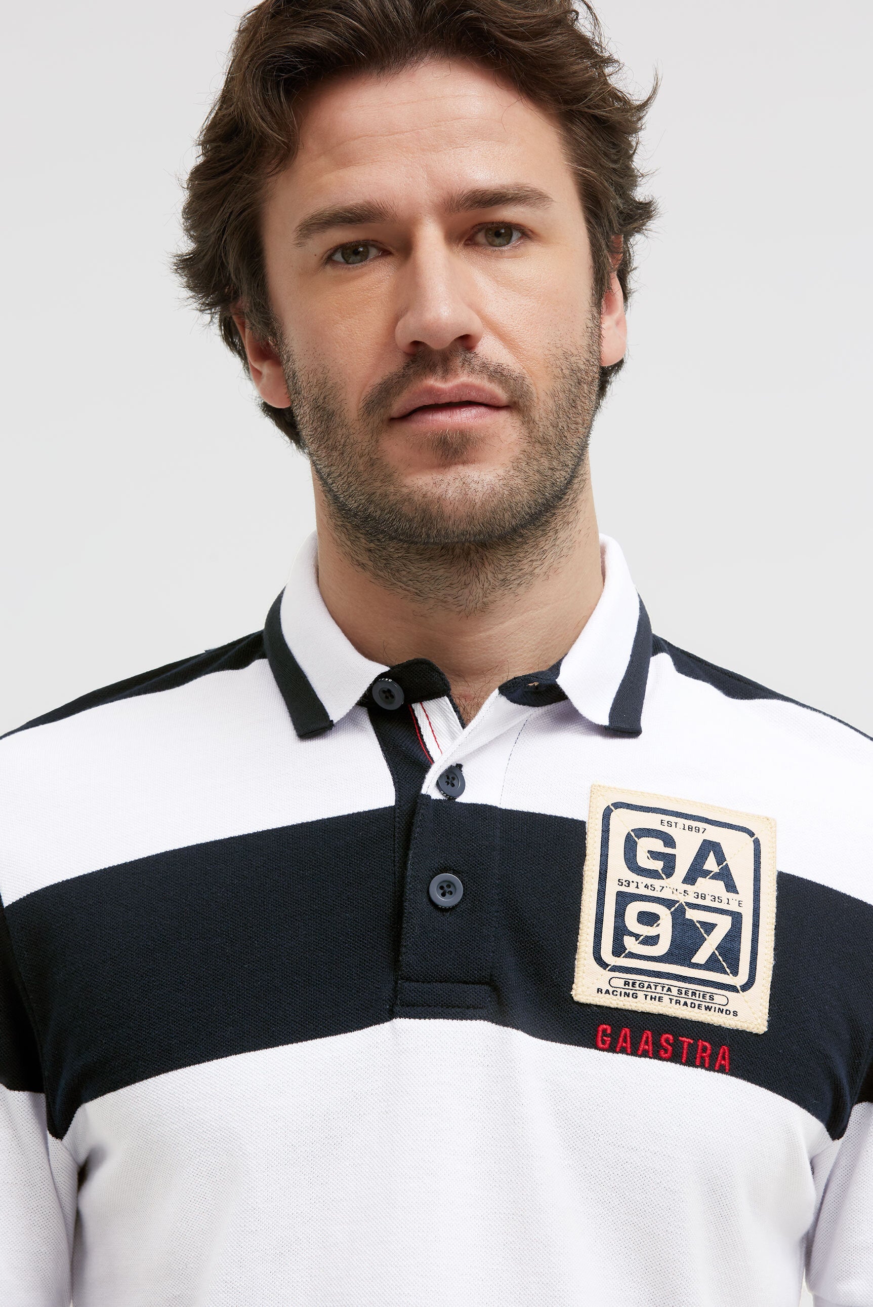 Poloshirt Kurzarm mit Blockstreifen und Patches opticwhite