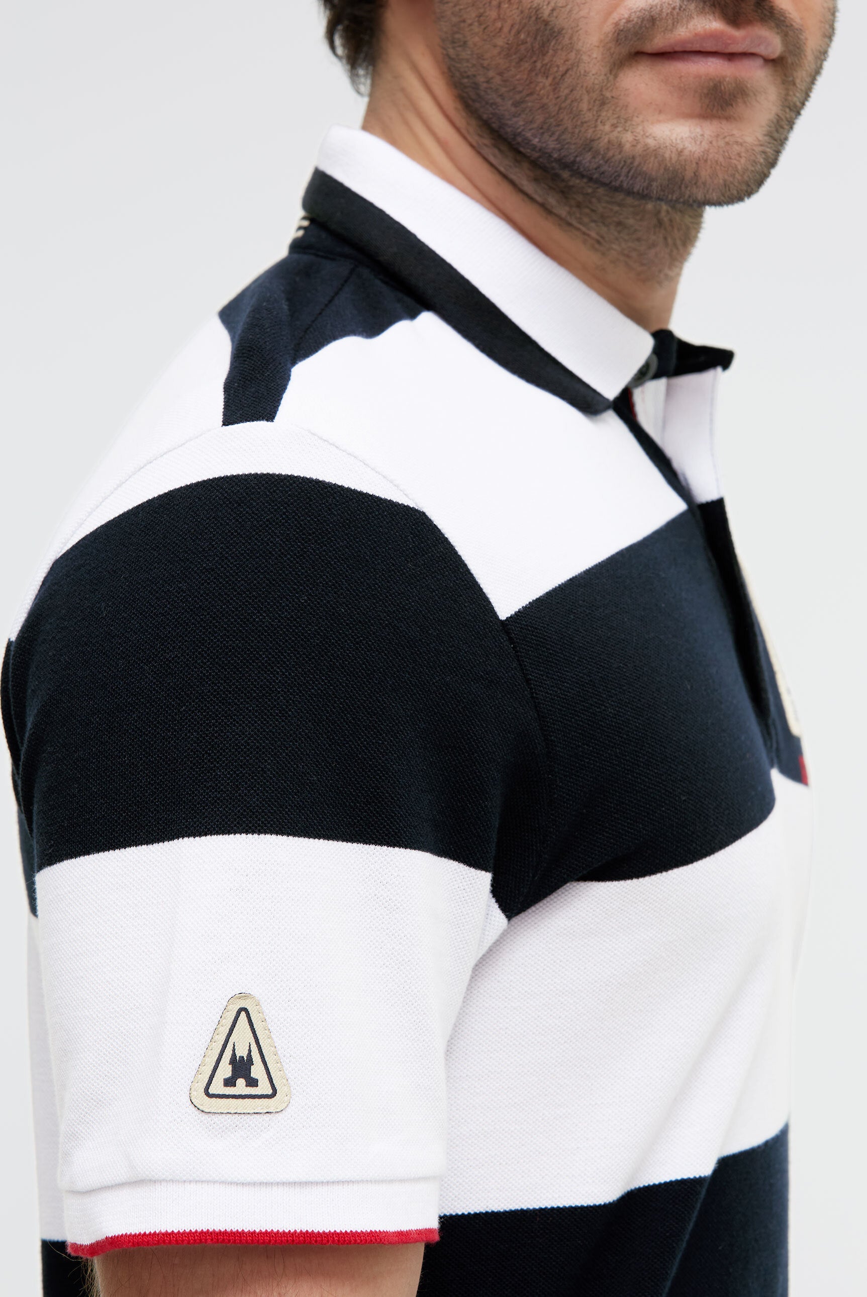 Poloshirt Kurzarm mit Blockstreifen und Patches opticwhite