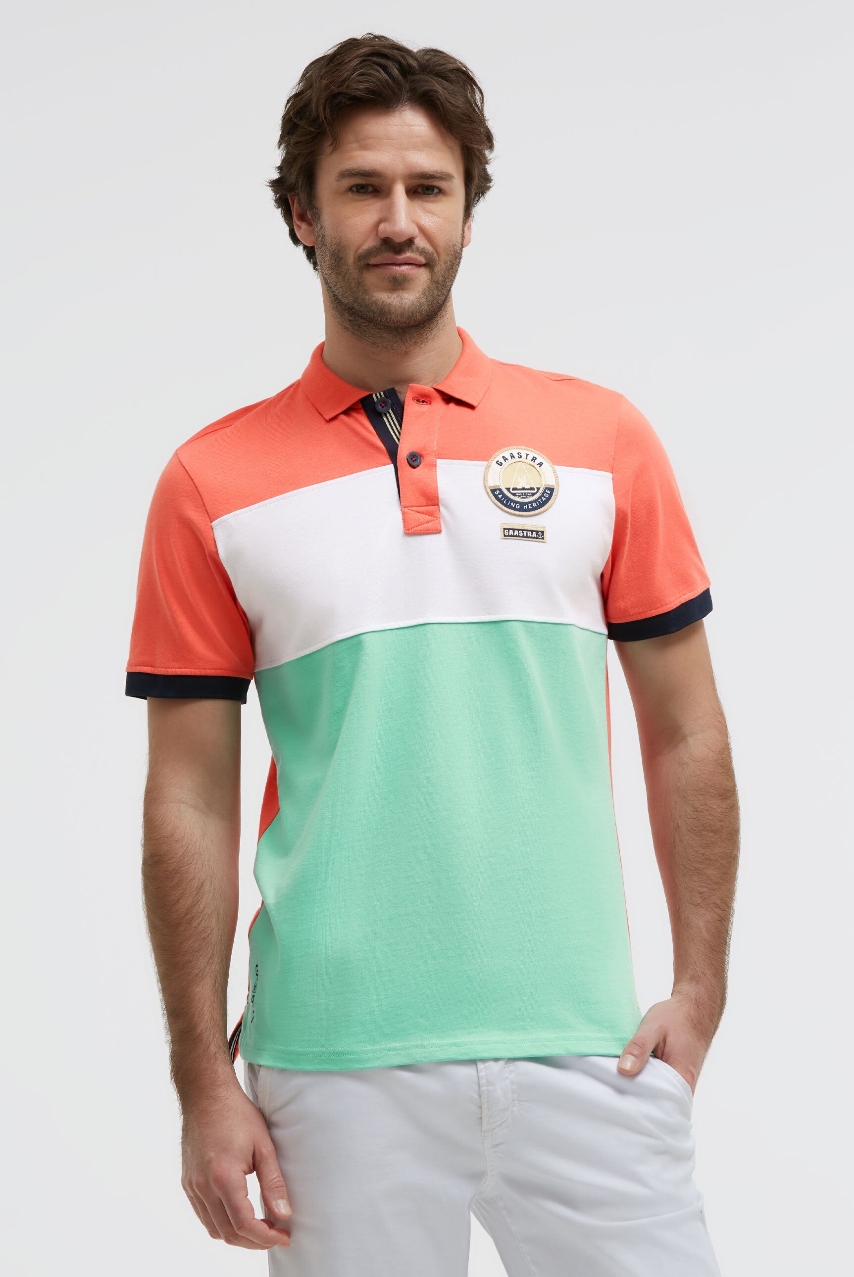 Poloshirt mit Cut-Sew Colour-Blocking coral bay