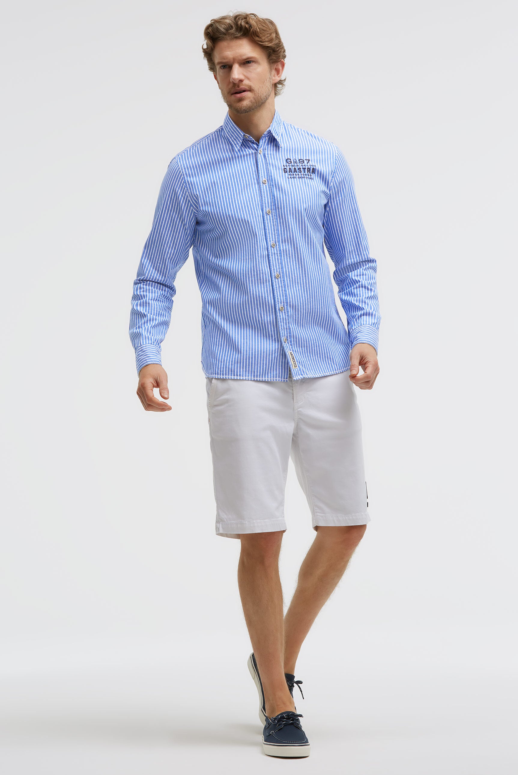 Oxford long-sleeved shirt, striped with artwork