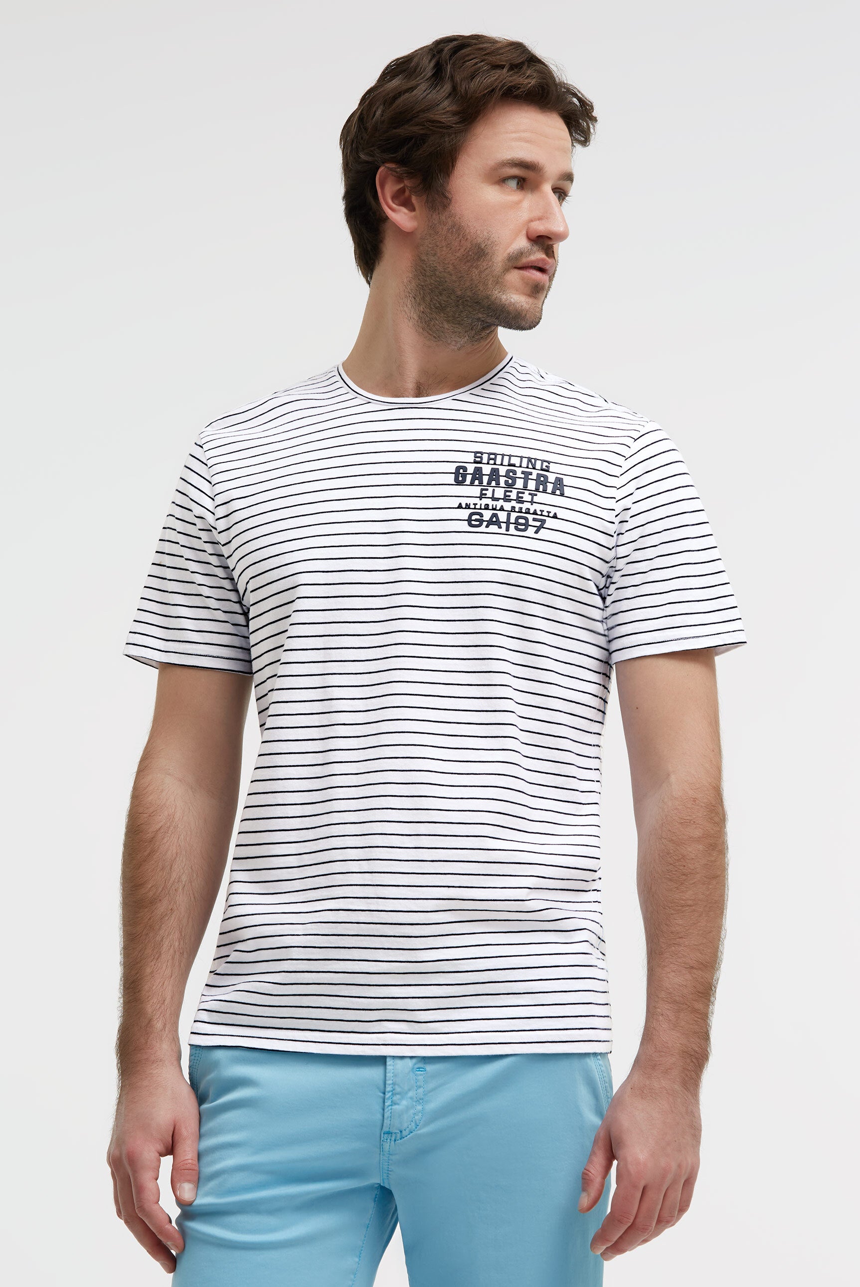 T-Shirt Rundhals Streifen mit Rubber Artwork opticwhite