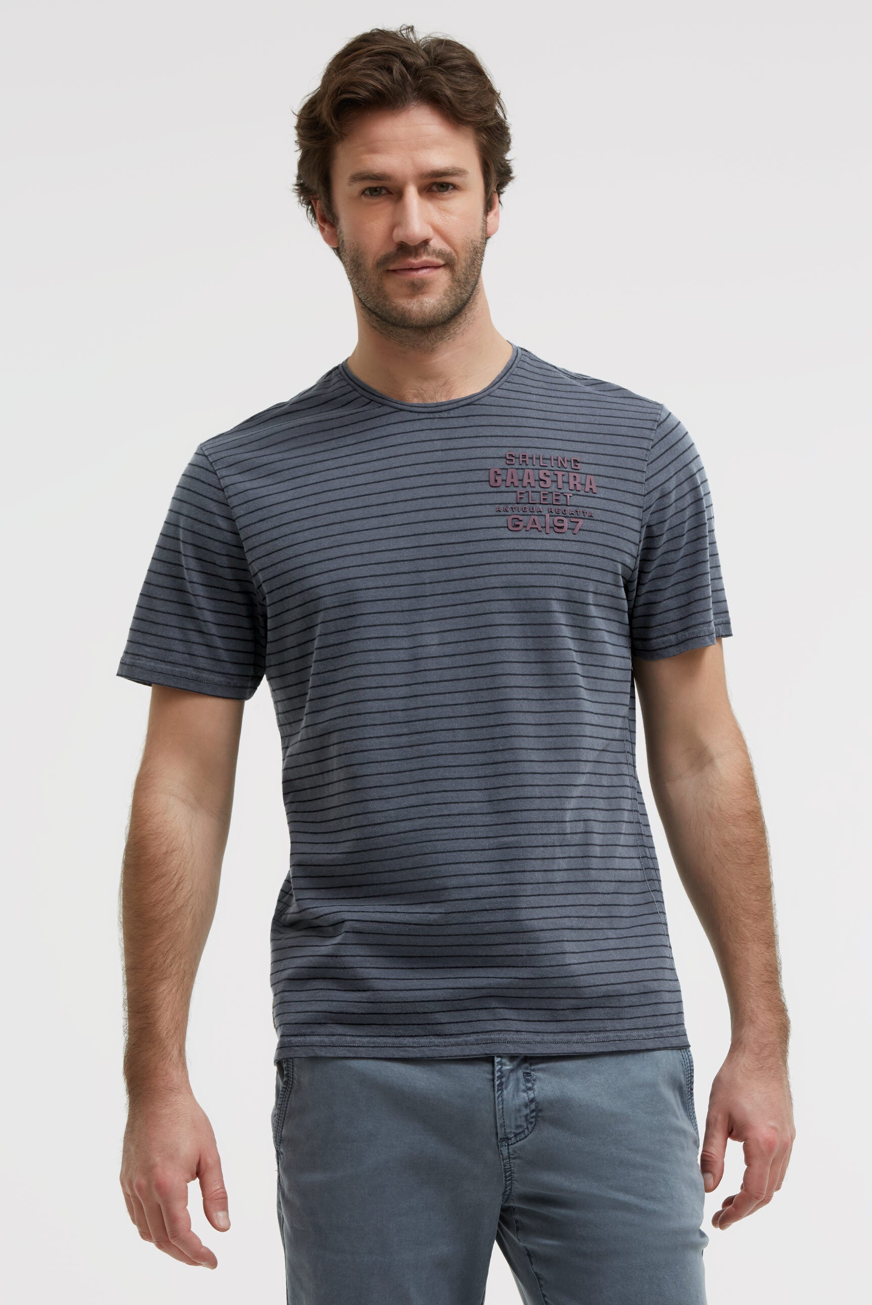 T-Shirt Rundhals Streifen mit Rubber Artwork blue navy