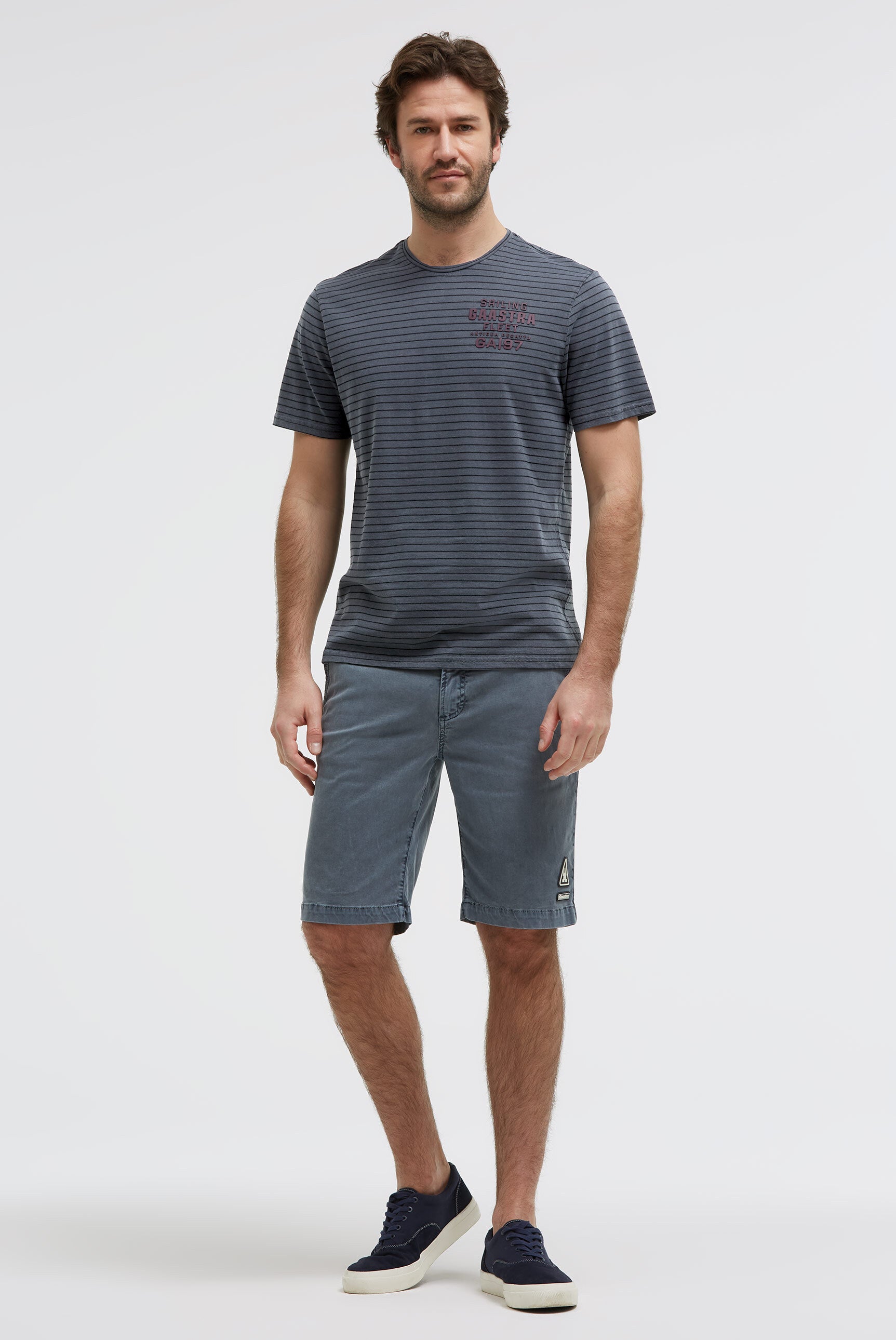 T-Shirt Rundhals Streifen mit Rubber Artwork blue navy