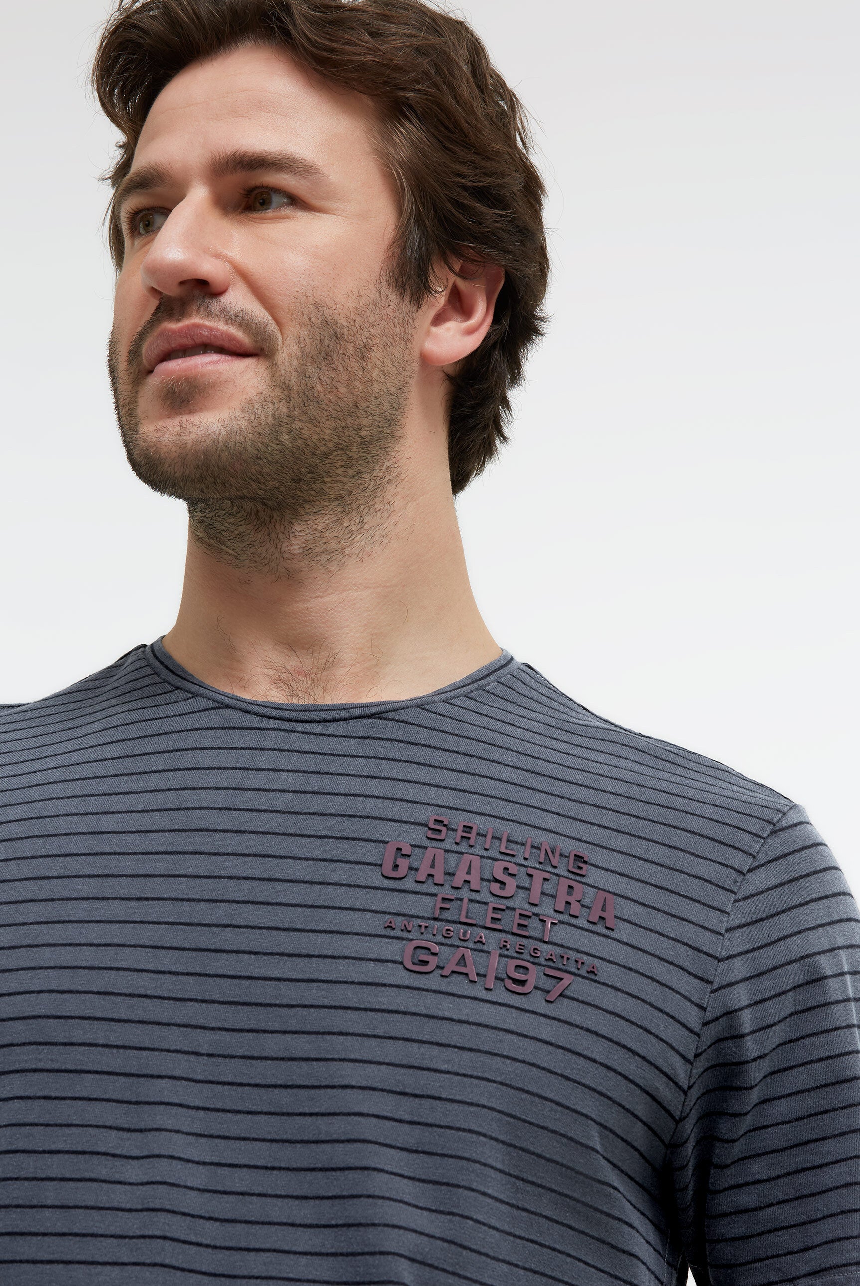 T-Shirt Rundhals Streifen mit Rubber Artwork blue navy