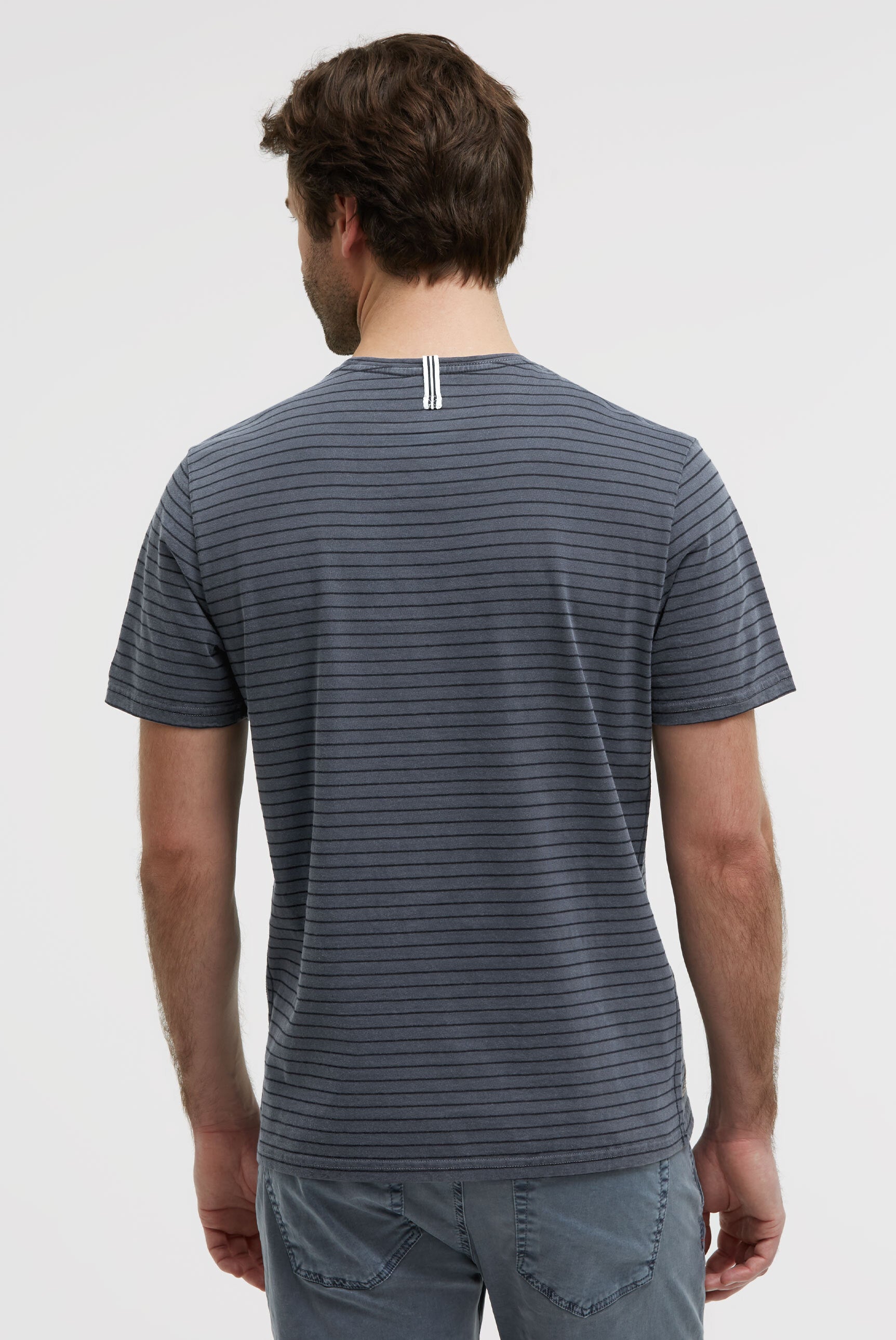 T-Shirt Rundhals Streifen mit Rubber Artwork blue navy