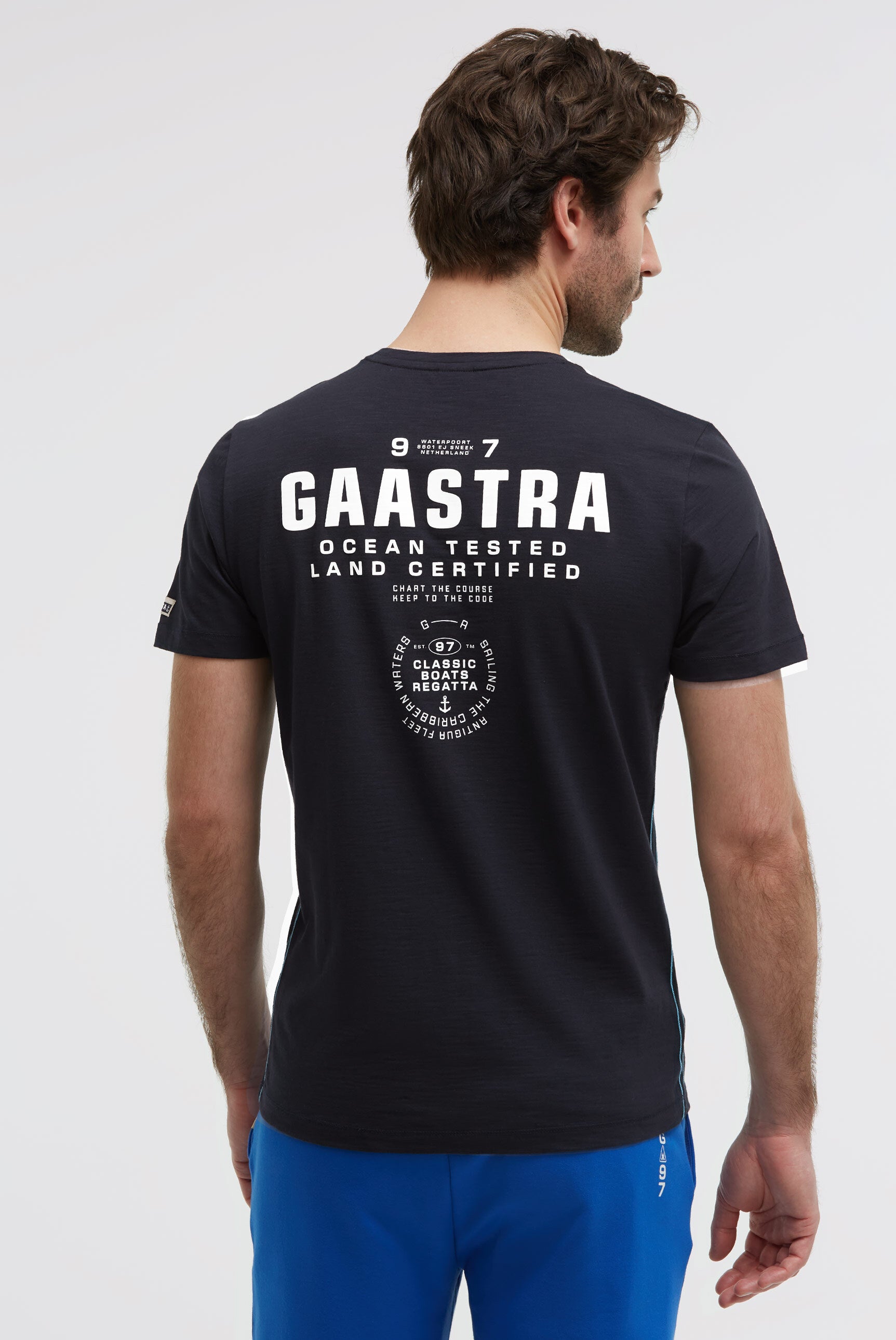 T-Shirt Rundhals mit Rubber Back Print blue navy