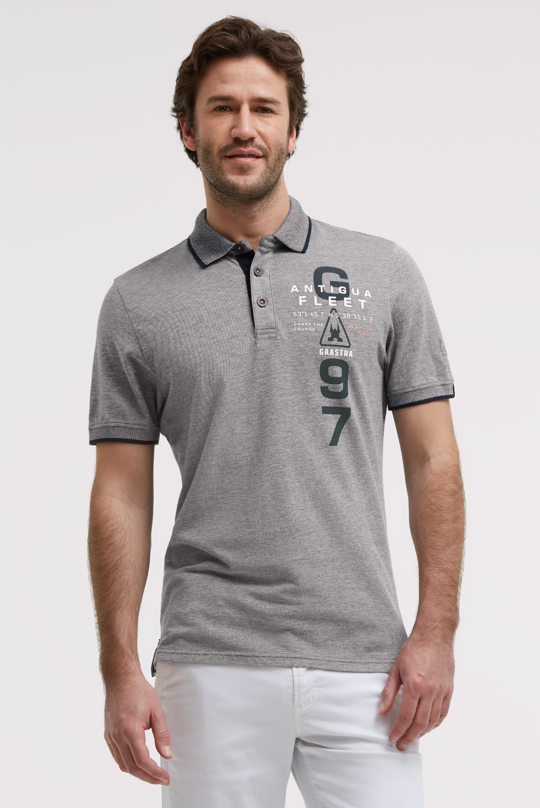 Kurzarmpolo aus Two Tone Oxford-Pikee blue navy
