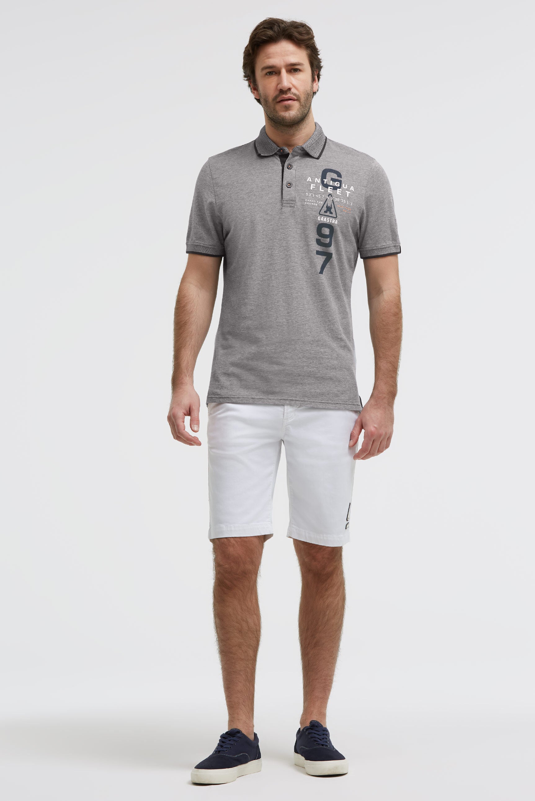 Kurzarmpolo aus Two Tone Oxford-Pikee blue navy