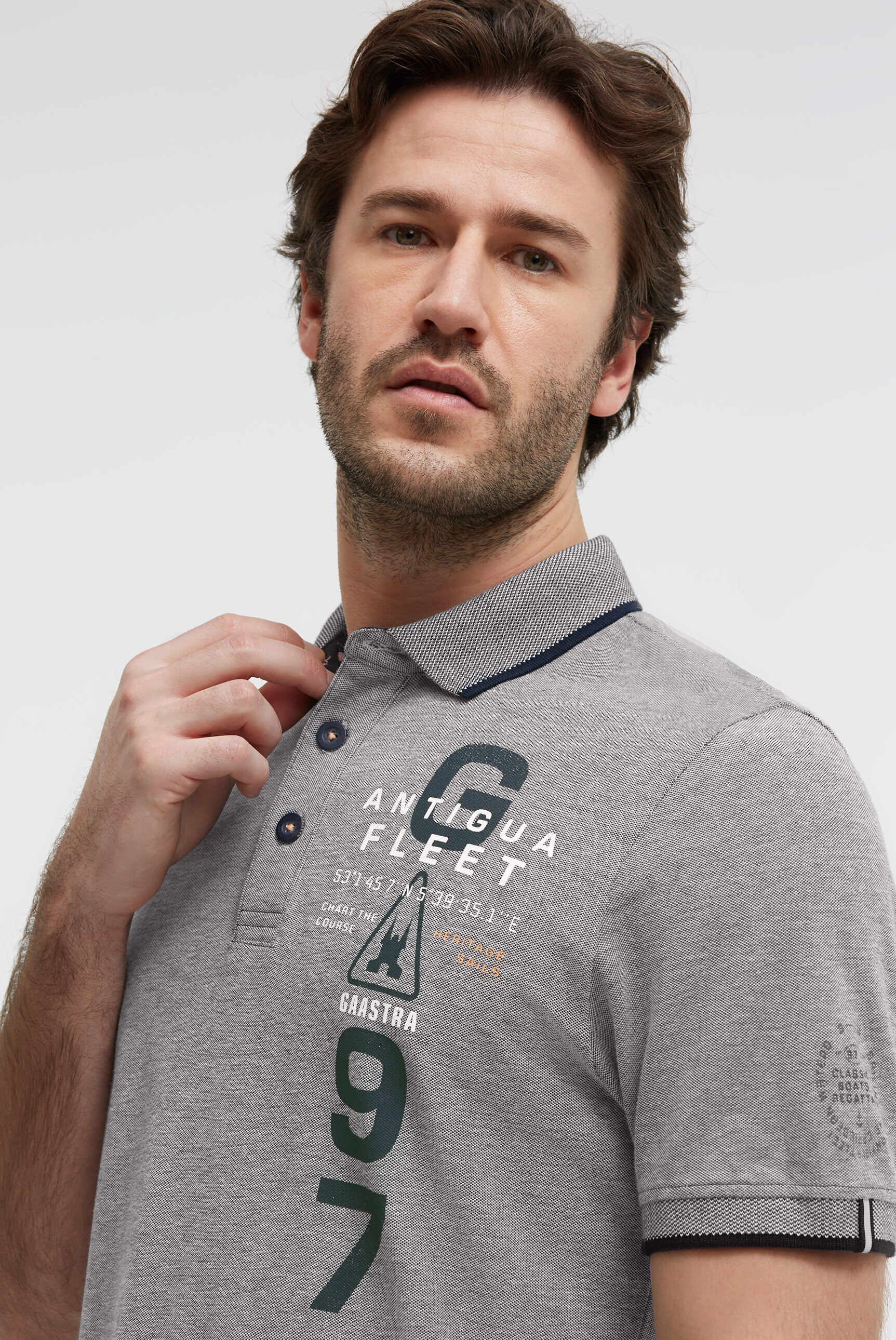 Kurzarmpolo aus Two Tone Oxford-Pikee blue navy