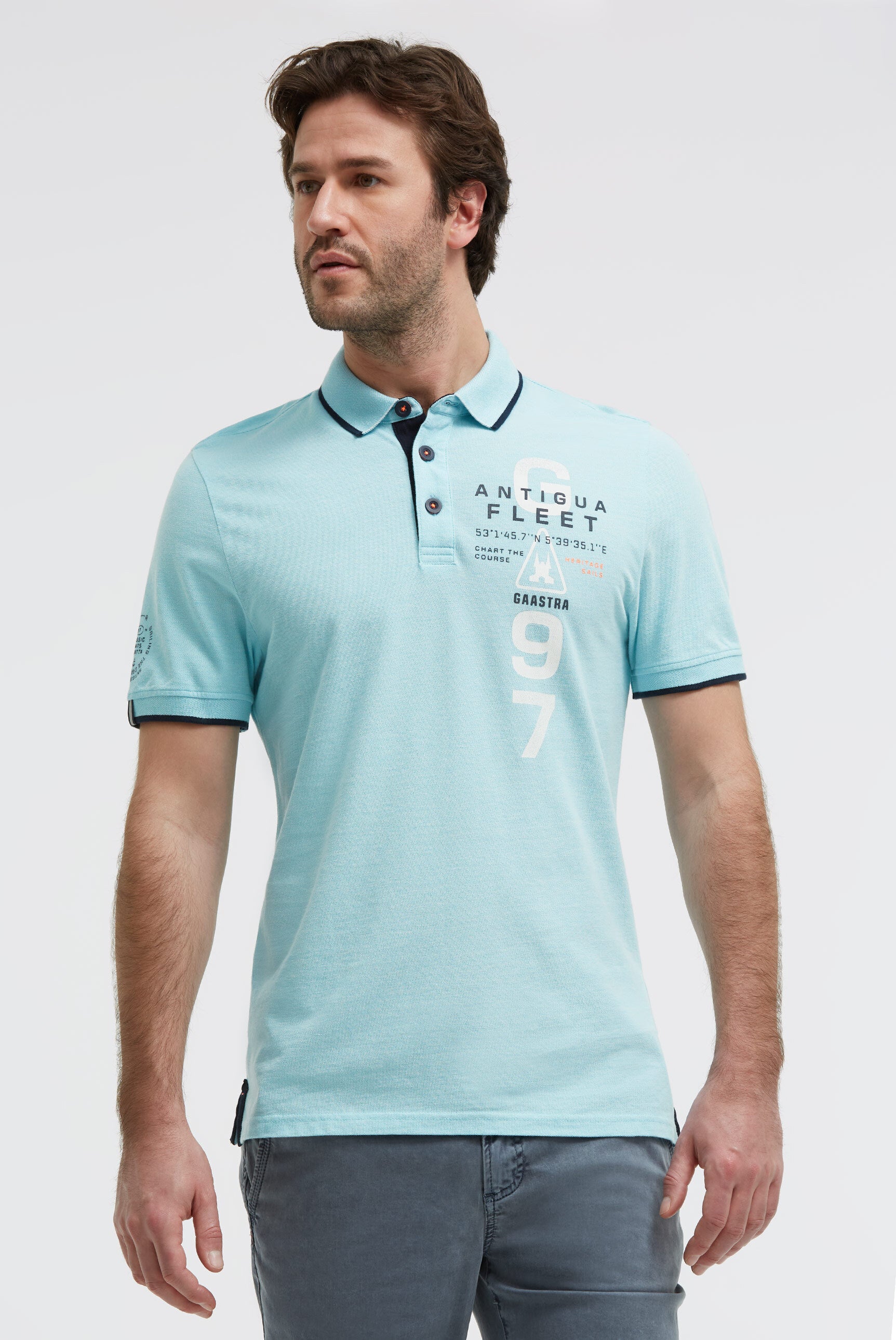 Kurzarmpolo aus Two Tone Oxford-Pikee aquarius