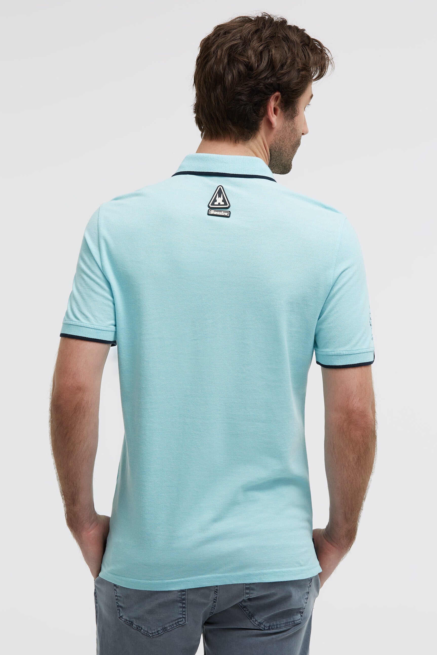 Kurzarmpolo aus Two Tone Oxford-Pikee aquarius