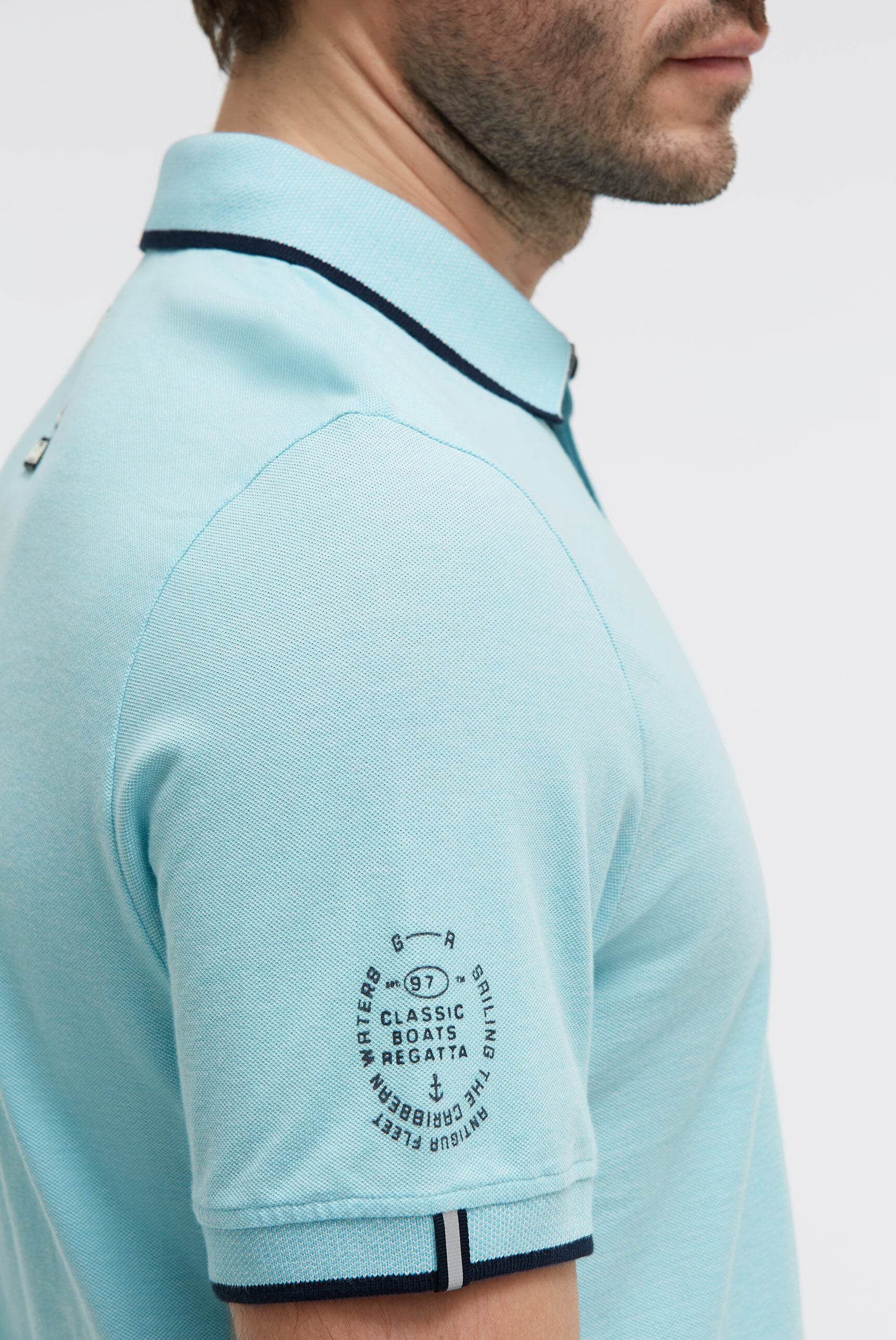 Kurzarmpolo aus Two Tone Oxford-Pikee aquarius