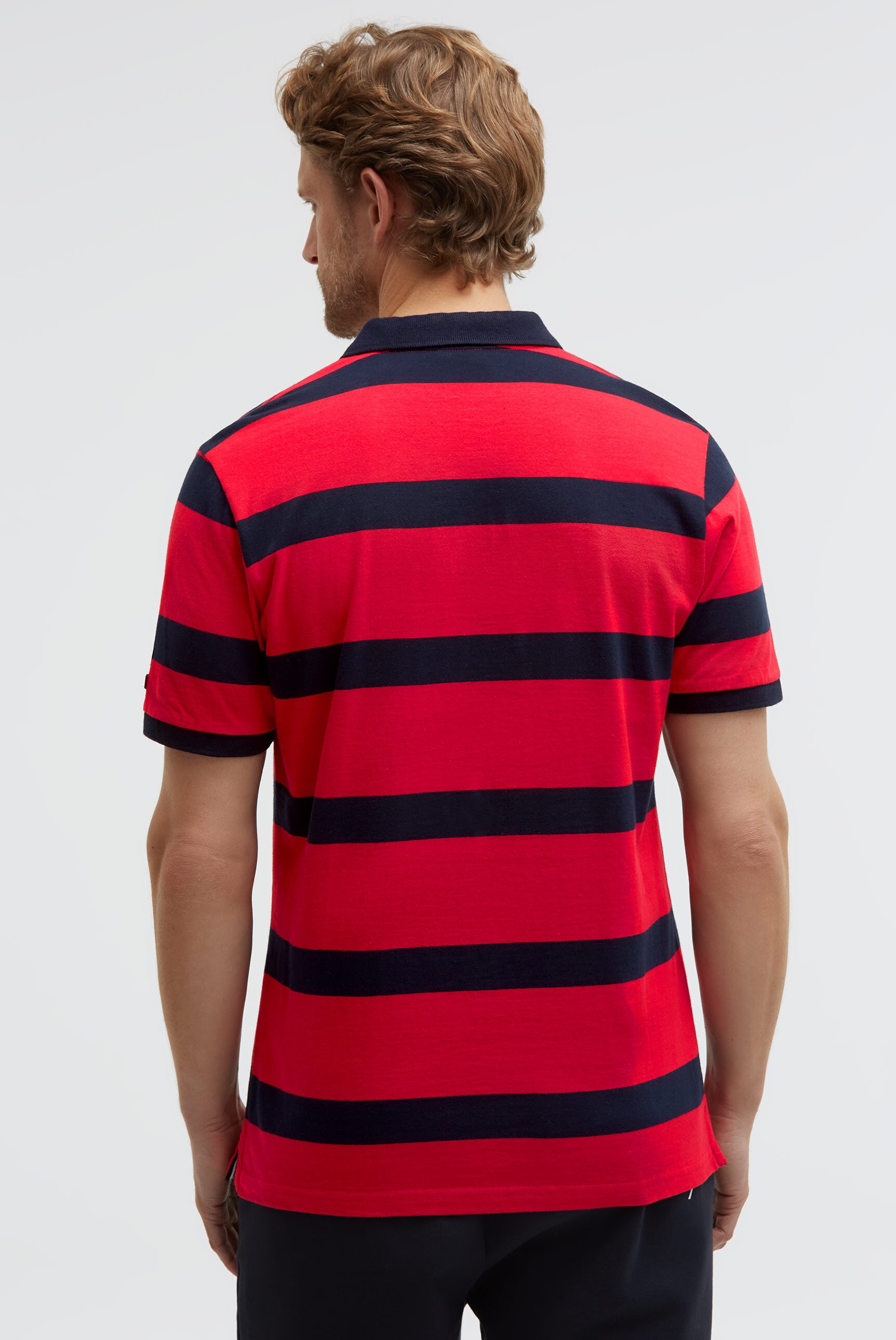 Kurzarmpolo mit Streifen-Design und Patches core red