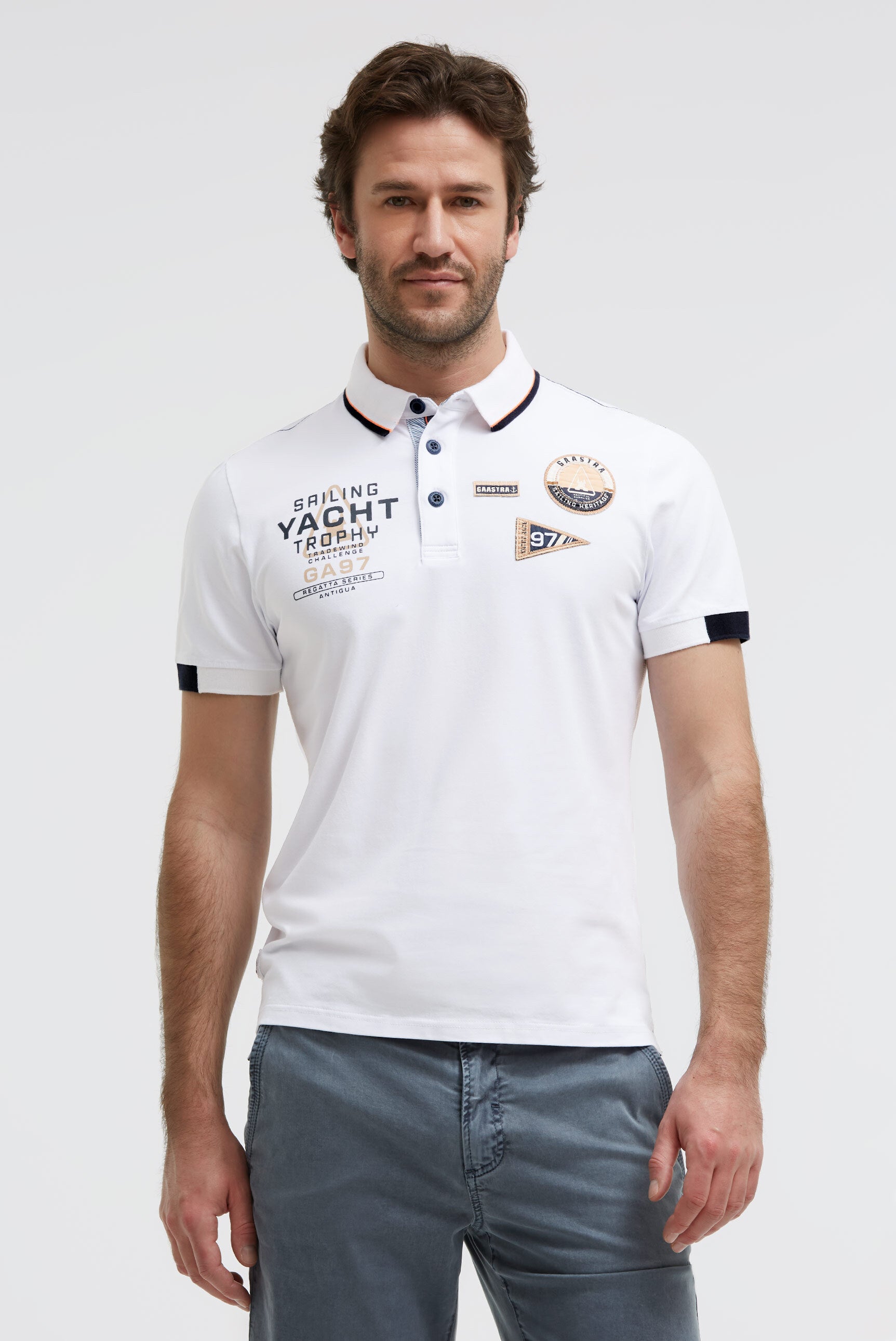 Poloshirt Kurzarm mit Artwork und Canvas-Patches opticwhite