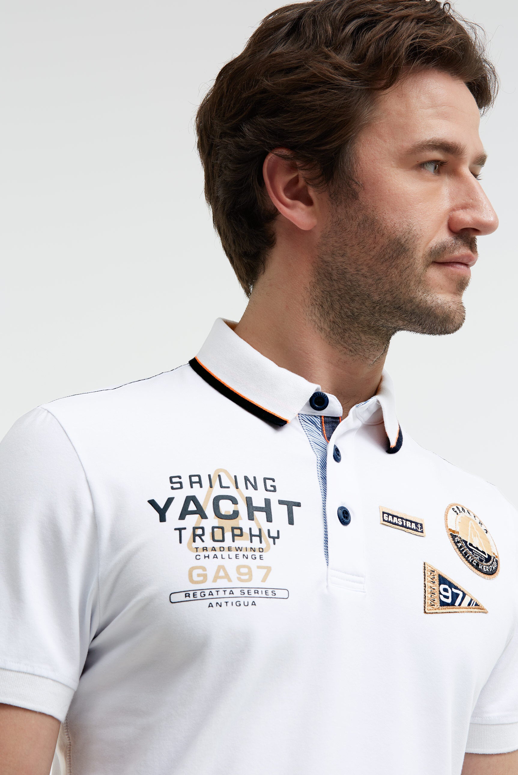 Poloshirt Kurzarm mit Artwork und Canvas-Patches opticwhite