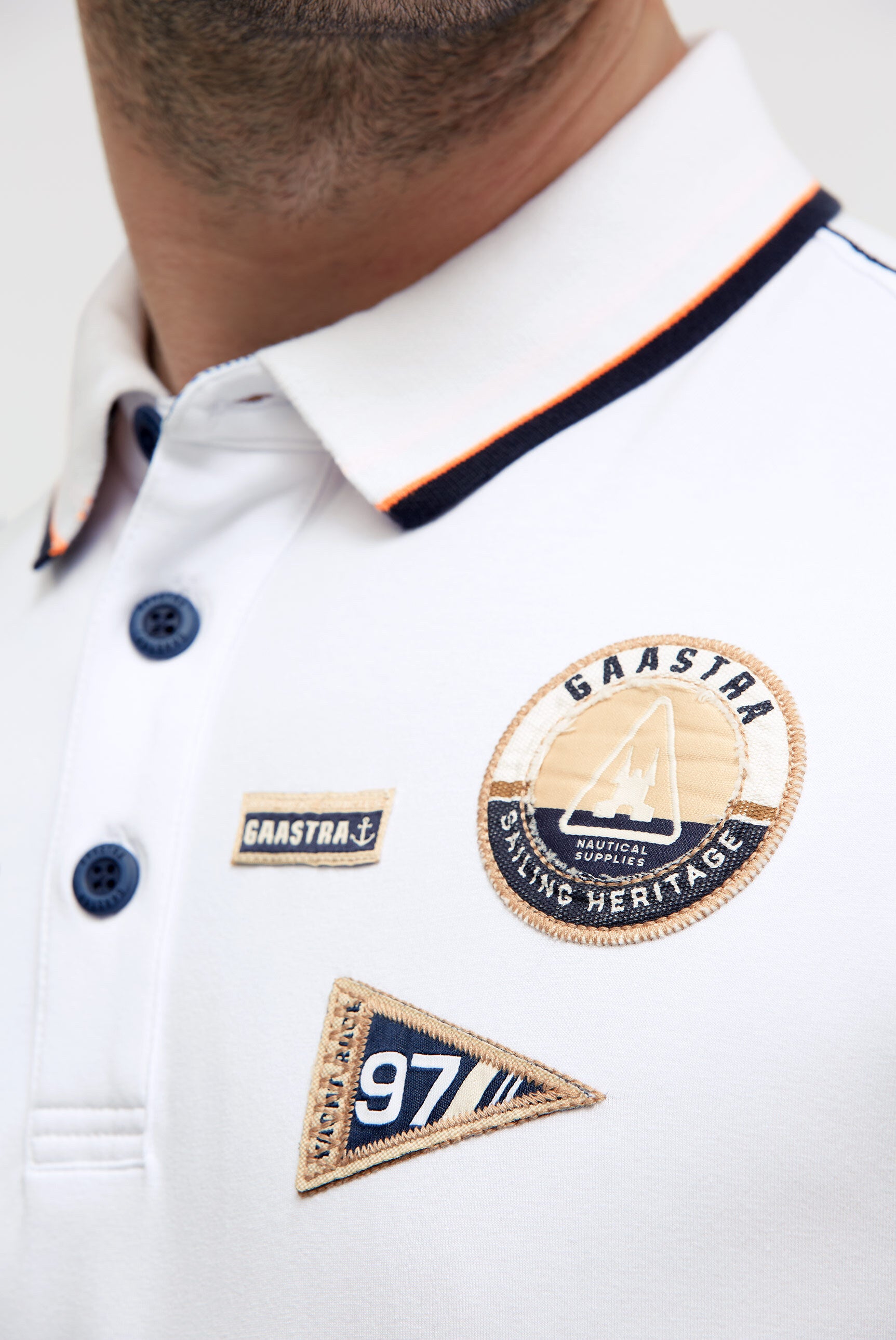 Poloshirt Kurzarm mit Artwork und Canvas-Patches opticwhite