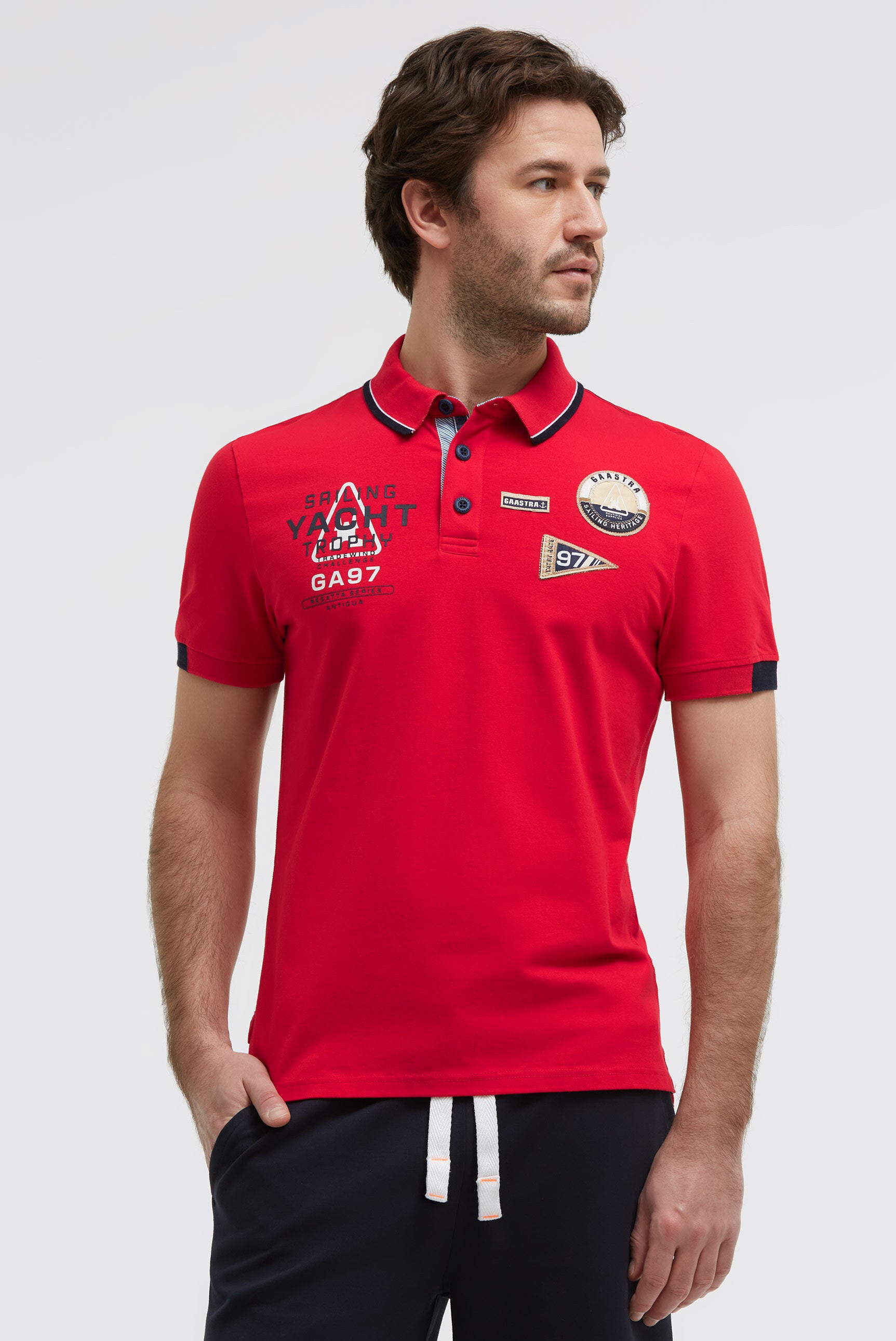 Poloshirt Kurzarm mit Artwork und Canvas-Patches core red
