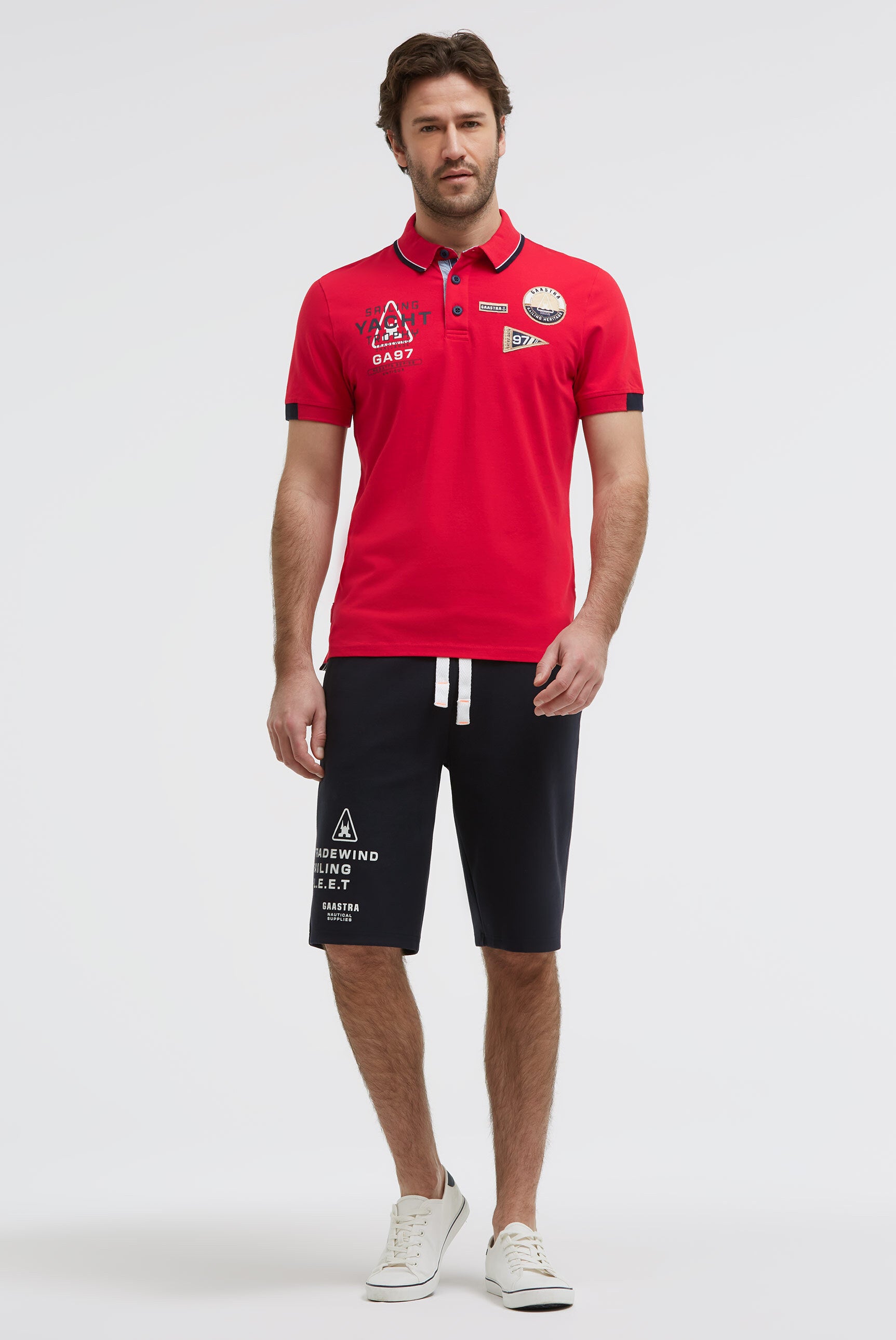 Poloshirt Kurzarm mit Artwork und Canvas-Patches core red