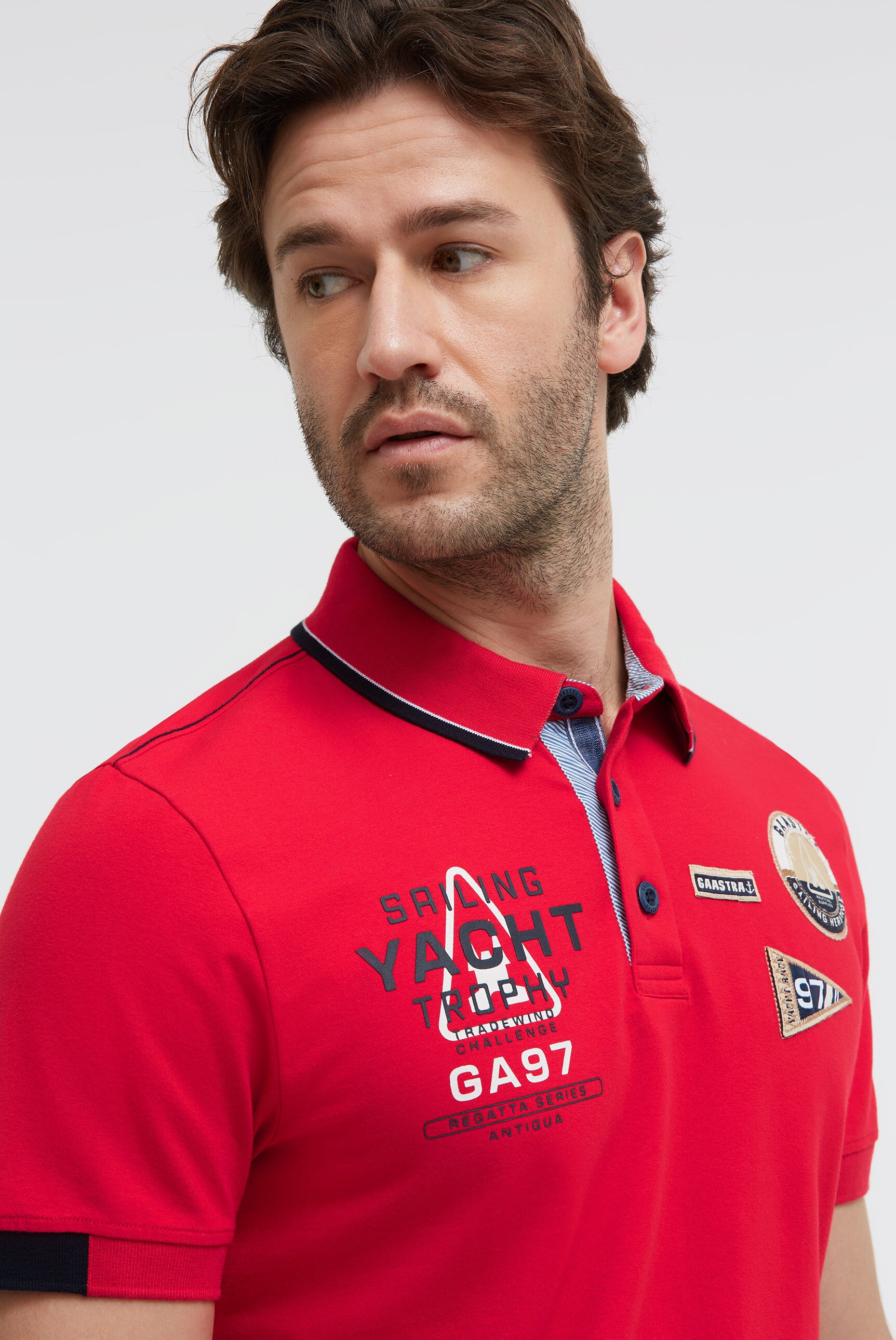 Poloshirt Kurzarm mit Artwork und Canvas-Patches core red