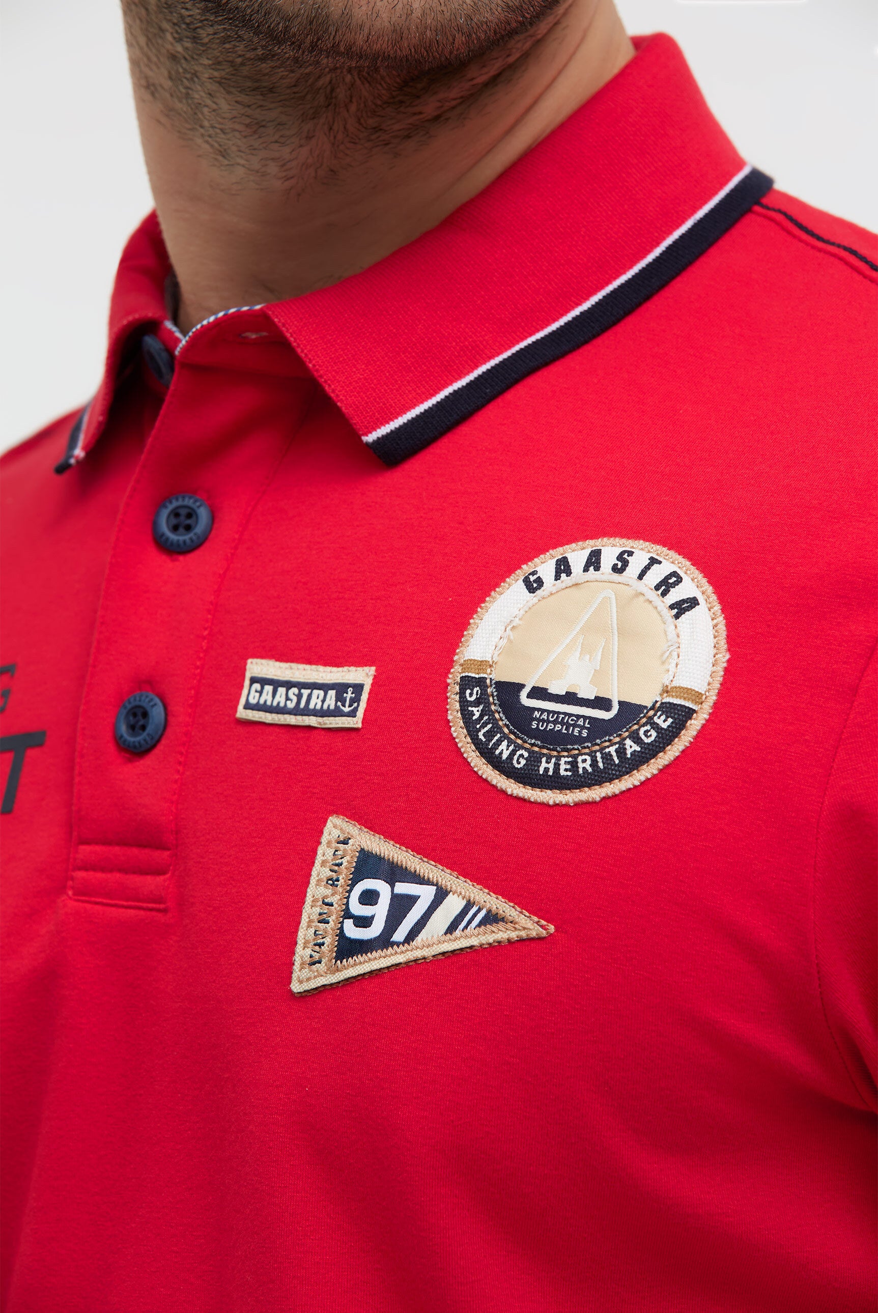 Poloshirt Kurzarm mit Artwork und Canvas-Patches core red