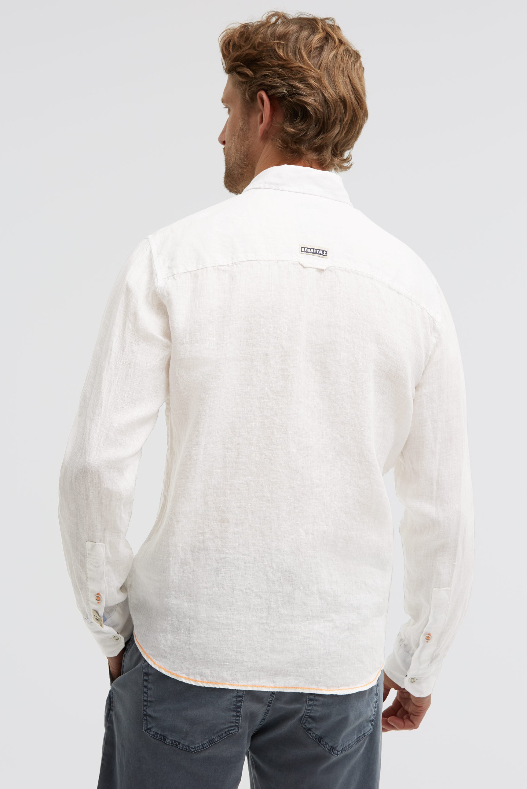 Leinenhemd Langarm mit Logo-Stickerei opticwhite