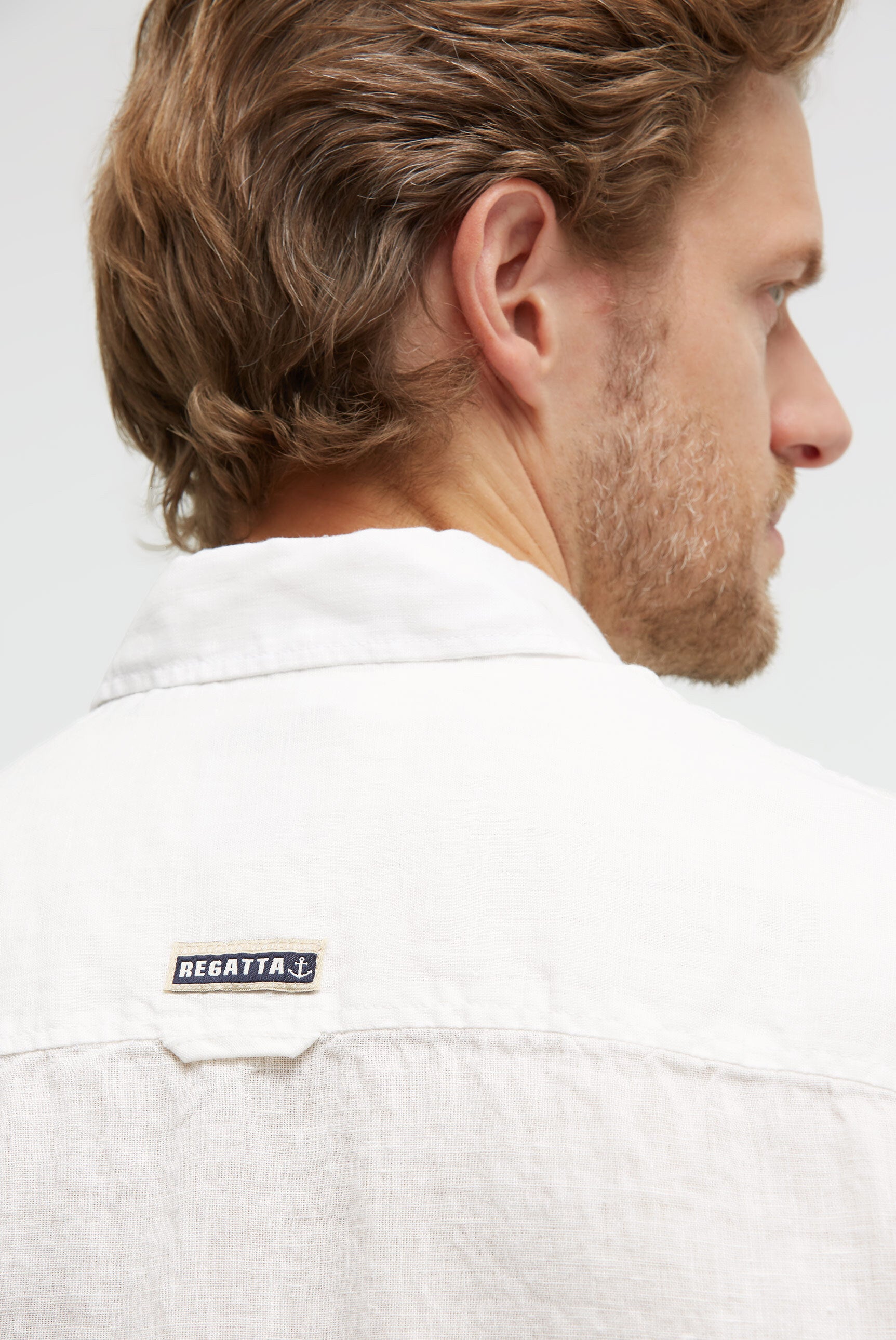 Leinenhemd Langarm mit Logo-Stickerei opticwhite