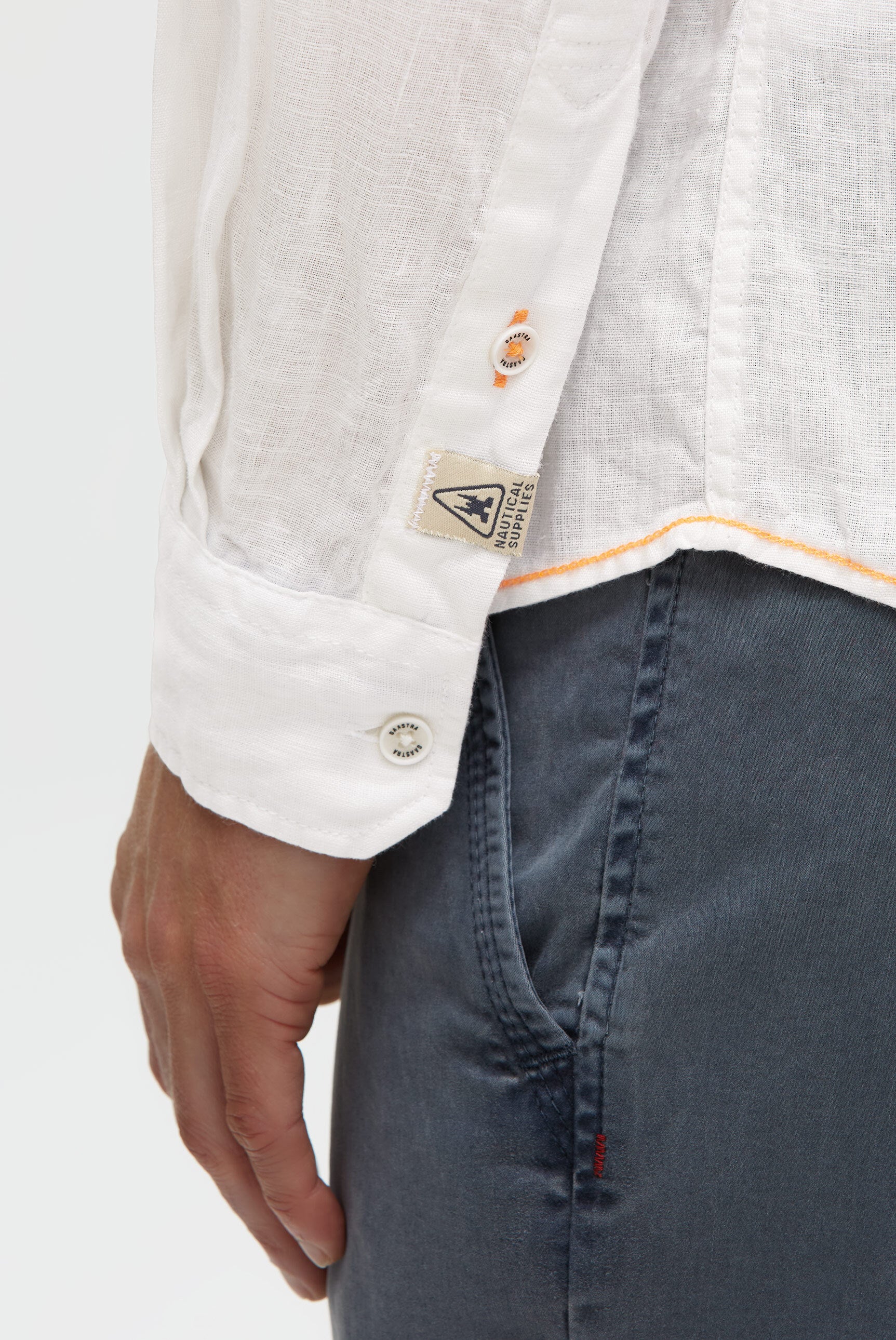 Leinenhemd Langarm mit Logo-Stickerei opticwhite