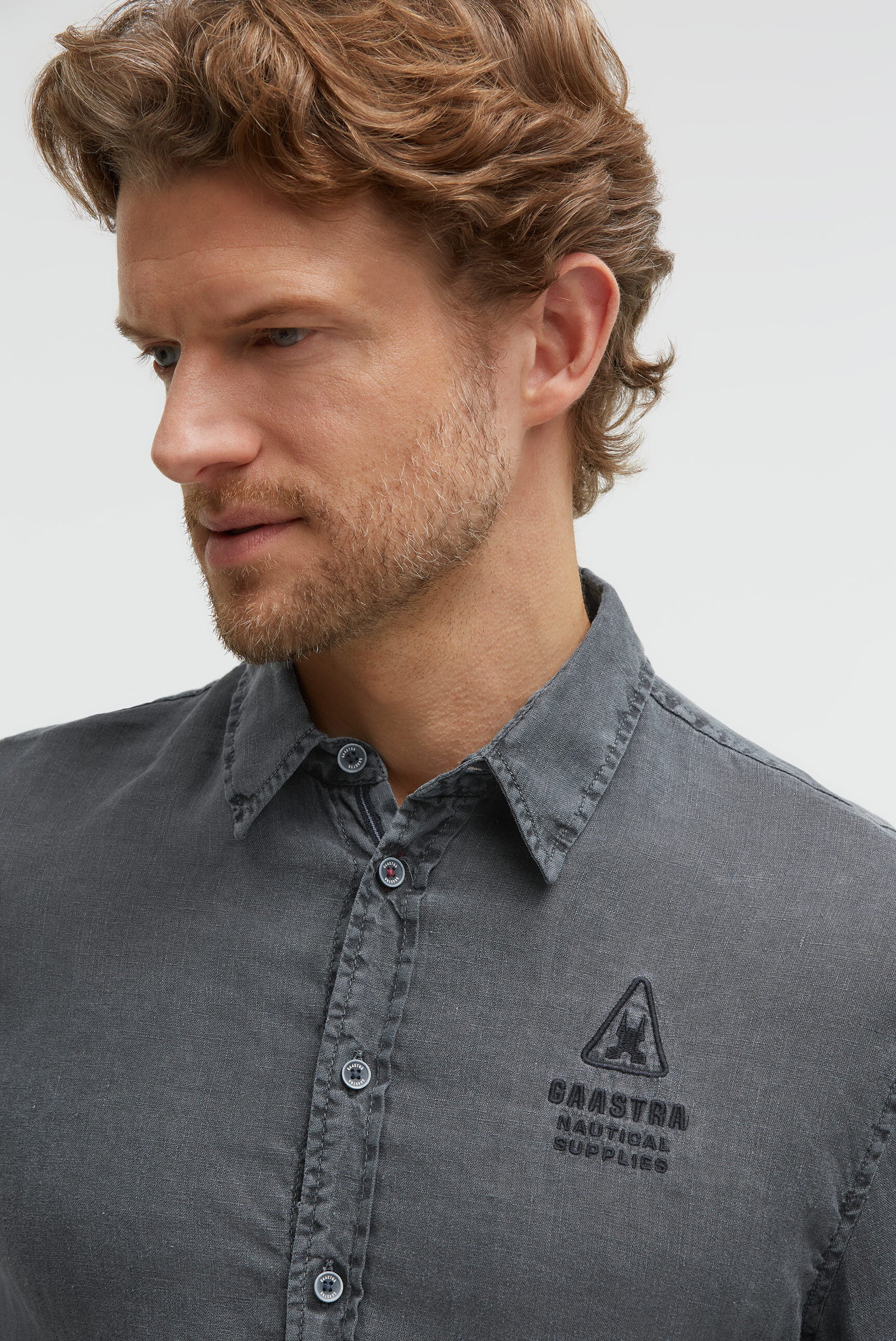 Leinenhemd Langarm mit Logo-Stickerei blue navy