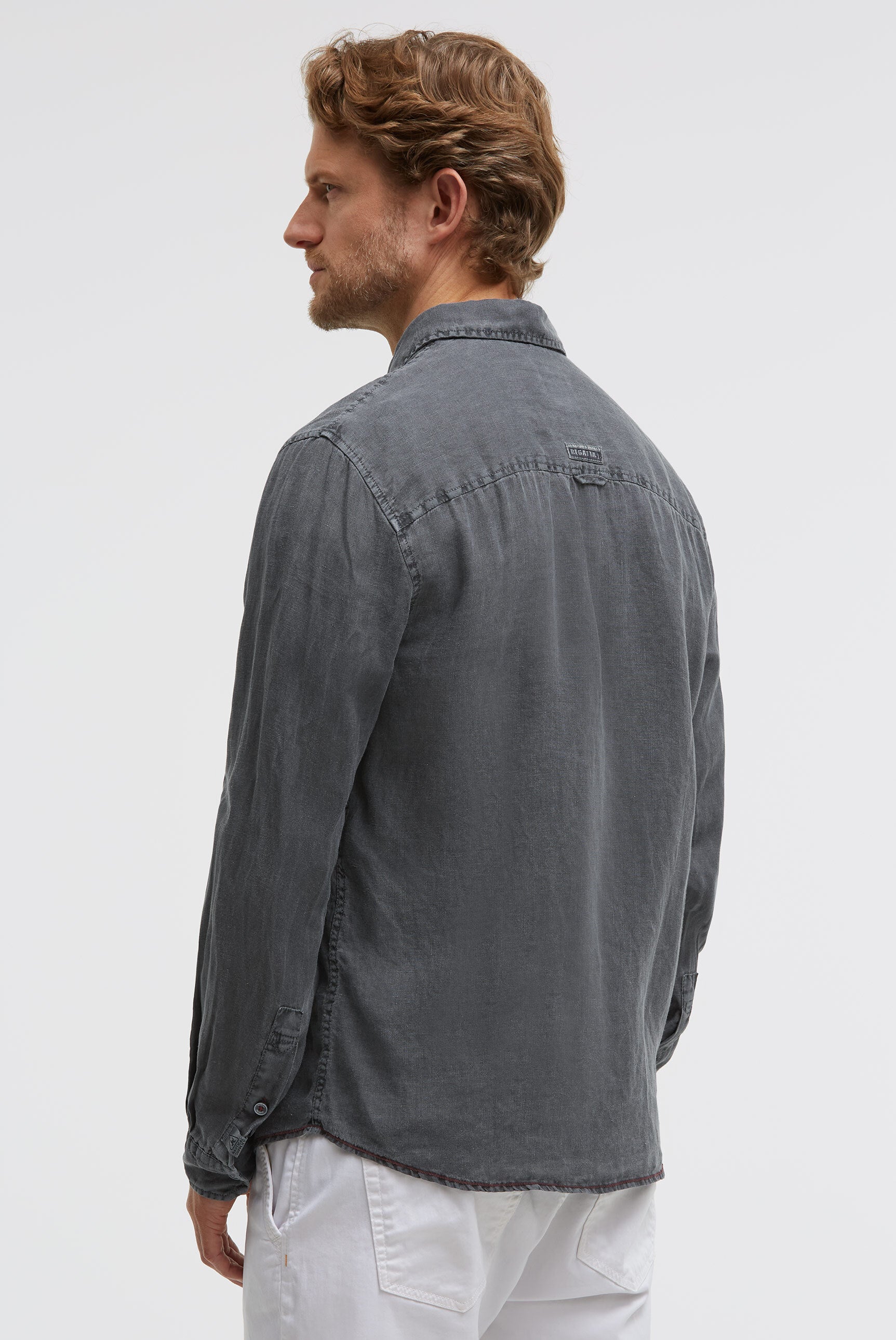 Leinenhemd Langarm mit Logo-Stickerei blue navy