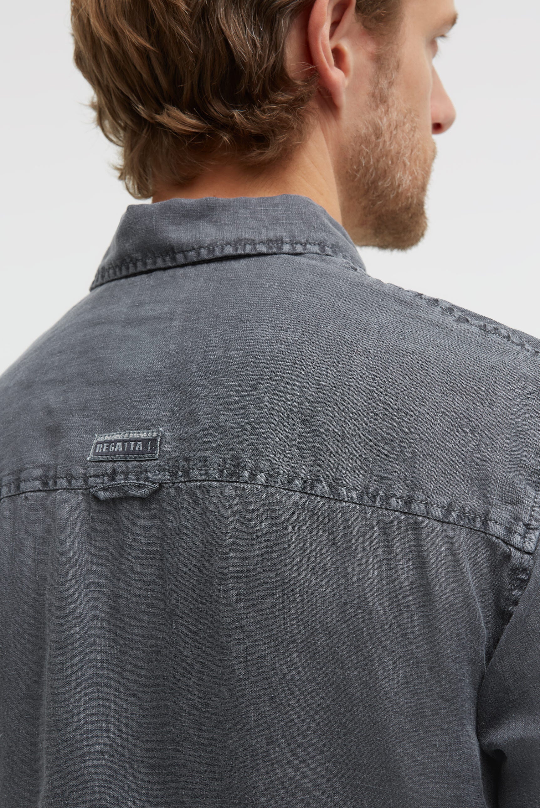 Leinenhemd Langarm mit Logo-Stickerei blue navy