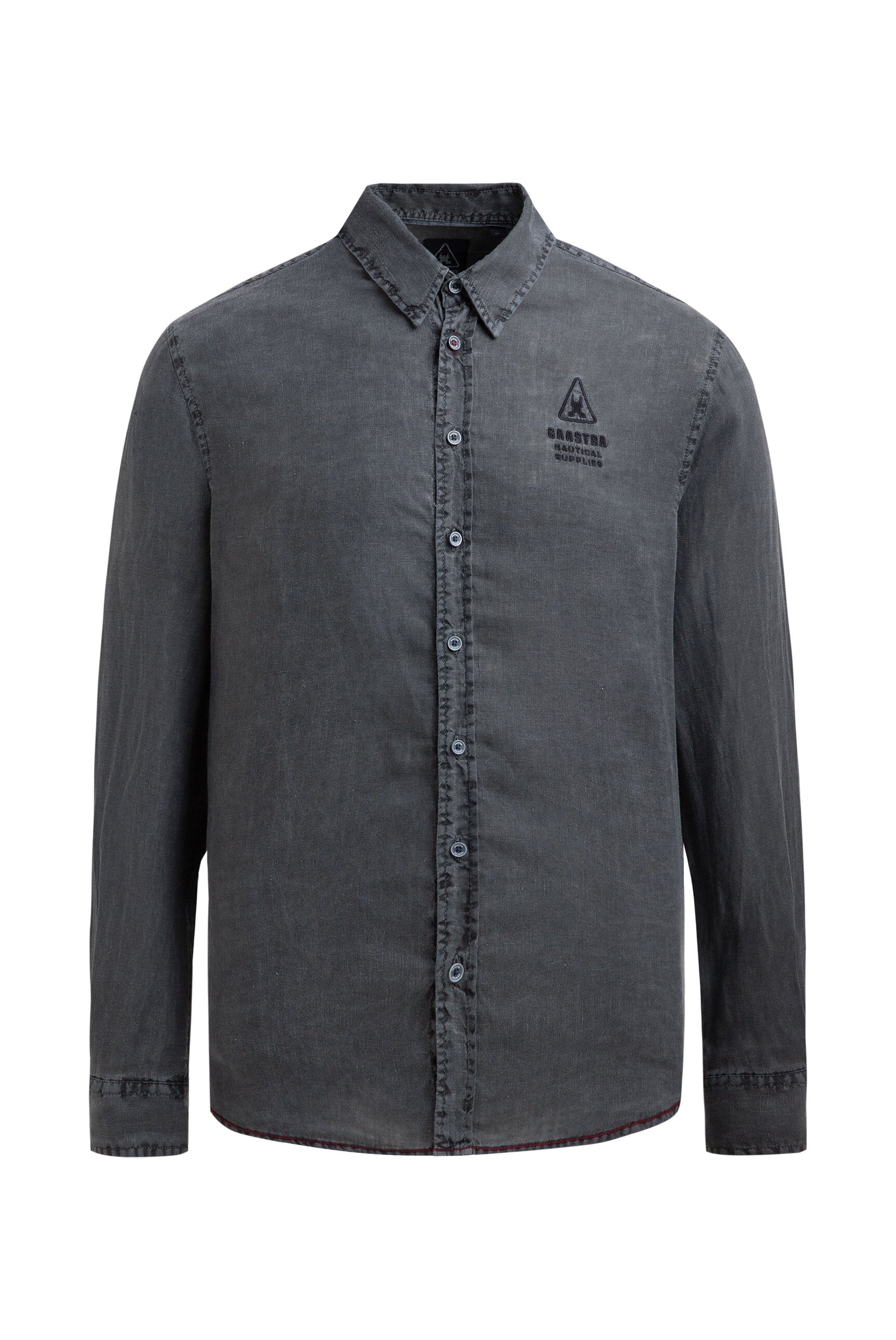Leinenhemd Langarm mit Logo-Stickerei blue navy