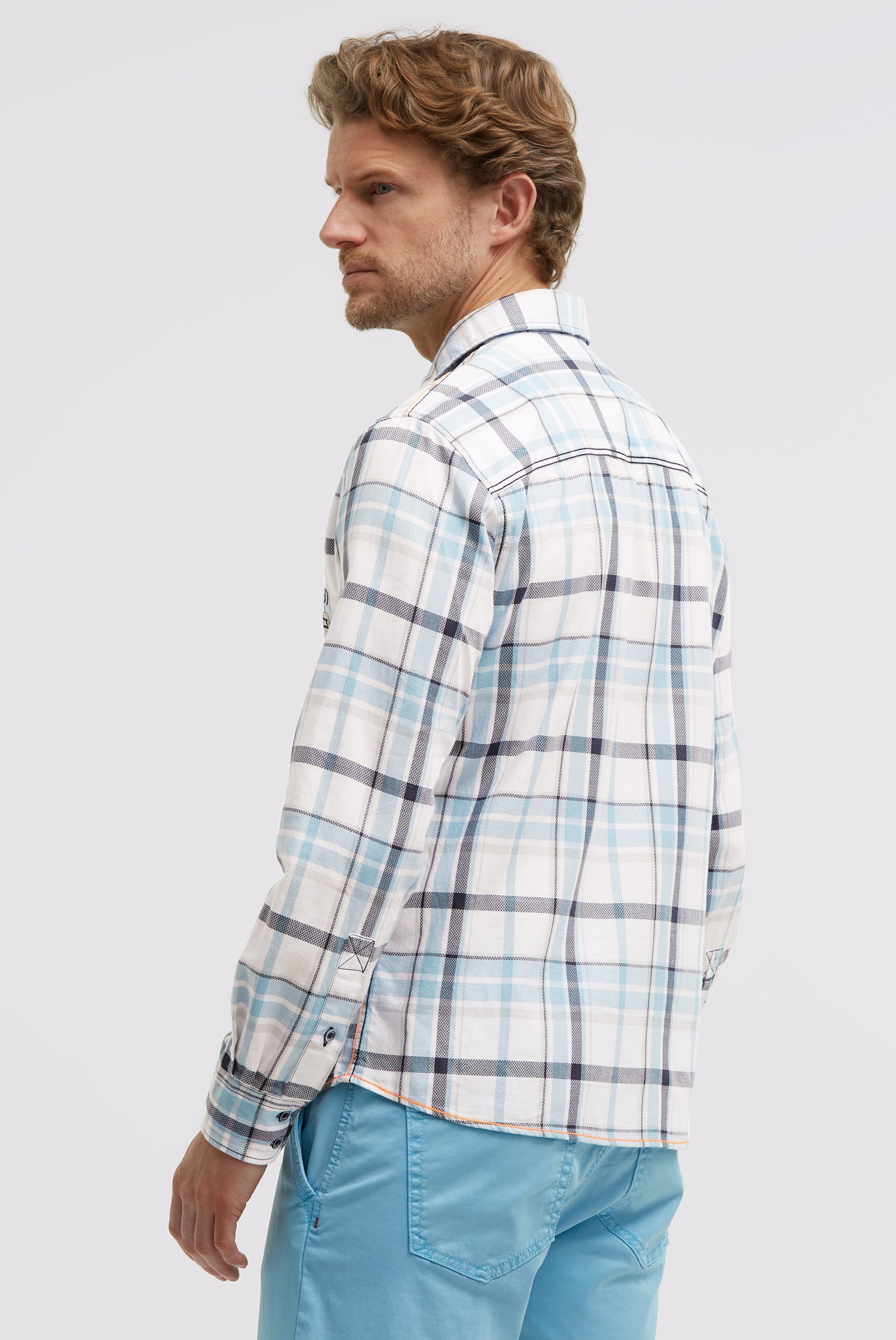 Karohemd Langarm mit Webstruktur und Artwork ivory / navy