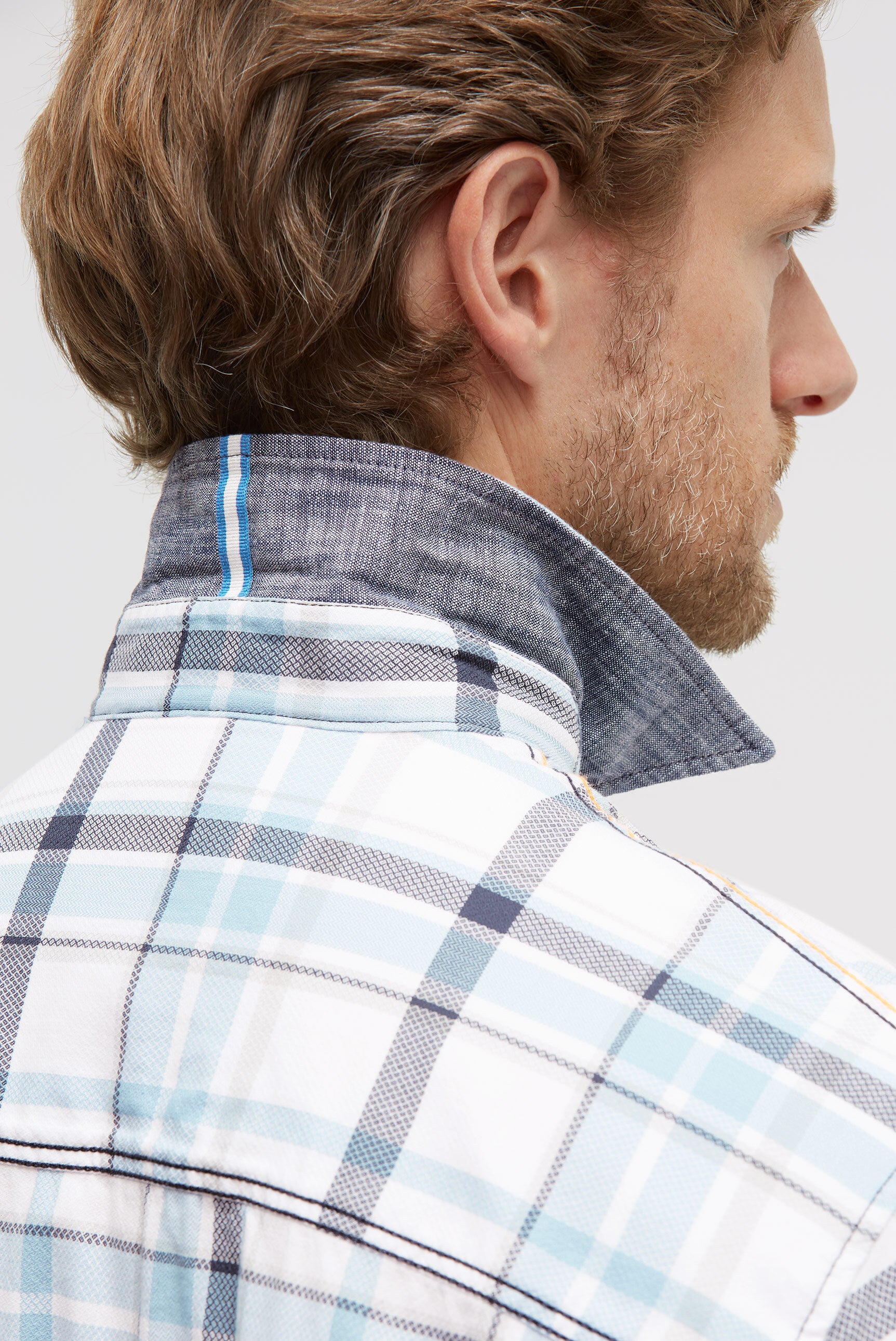 Karohemd Langarm mit Webstruktur und Artwork ivory / navy