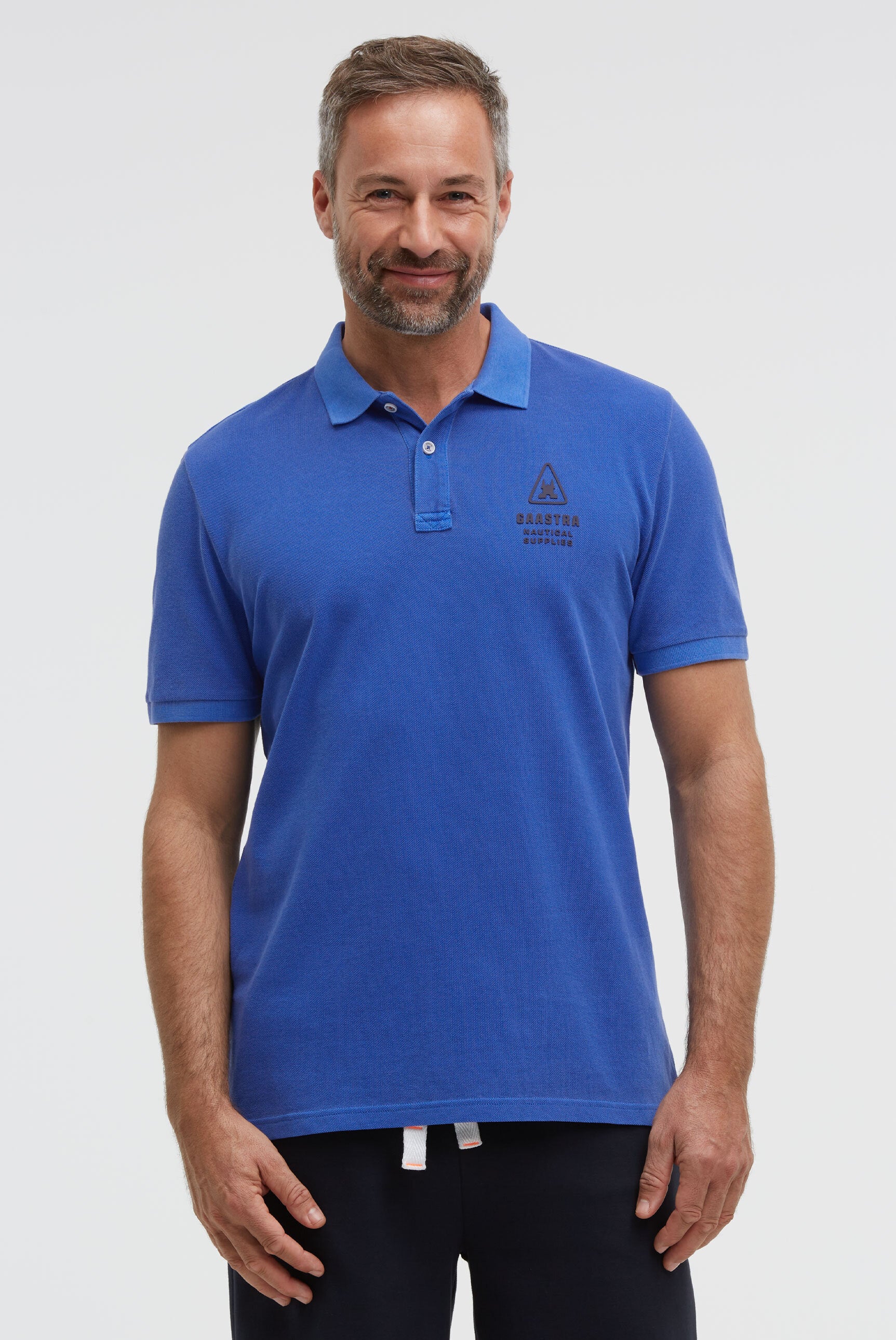 Poloshirt Kurzarm aus Pikee mit Rubber-Print blue horizon