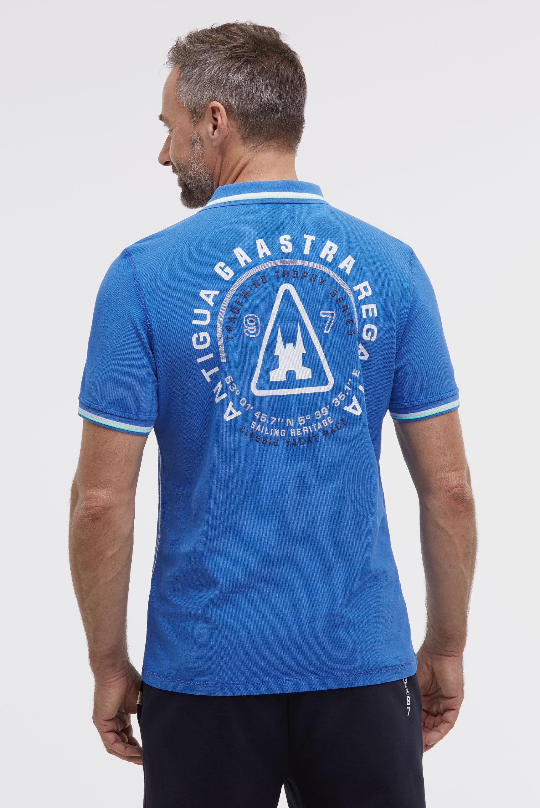 Poloshirt aus Pikee mit Back Artwork blue horizon