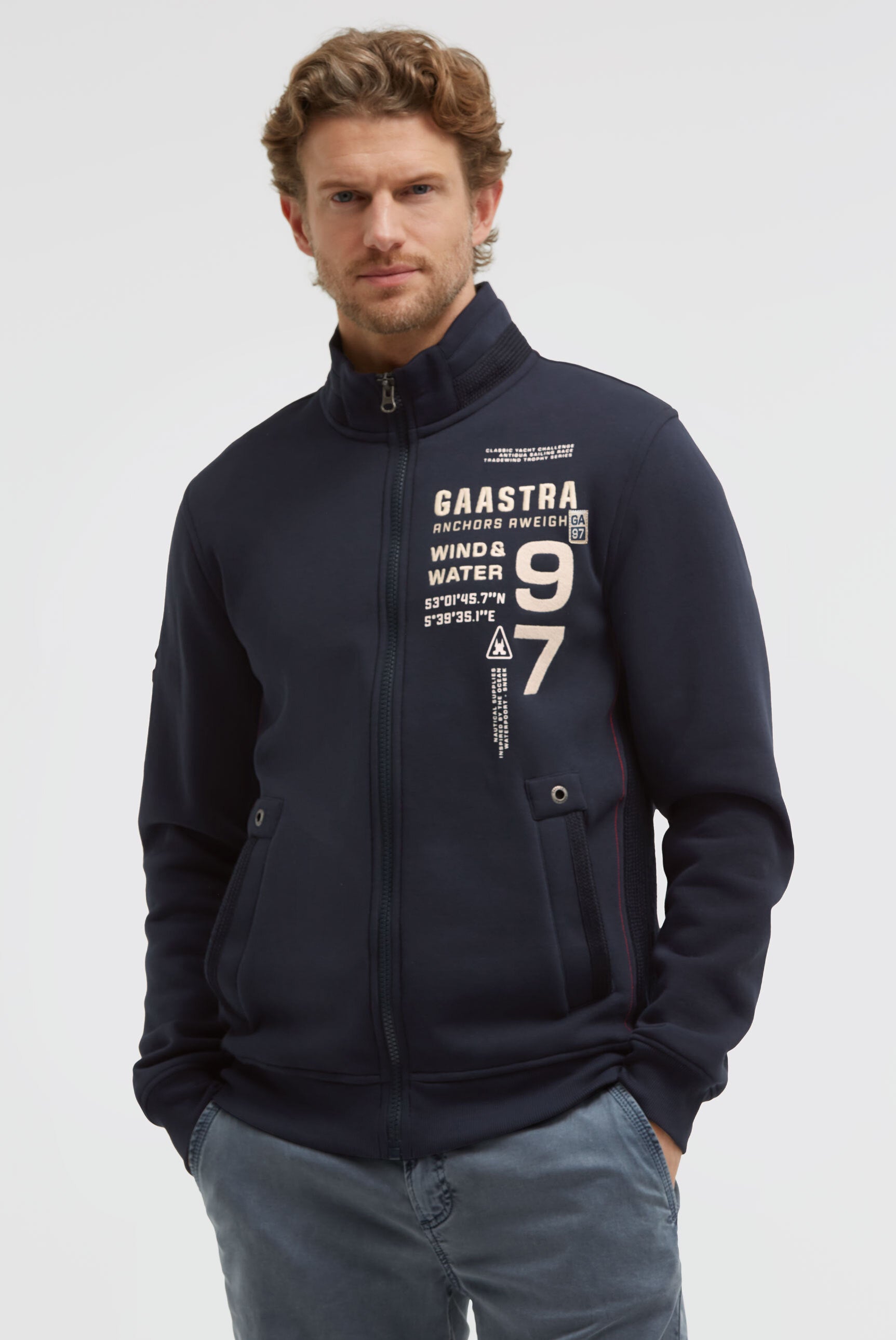 Sweatjacke mit Artworks und tonigen Tapes blue navy