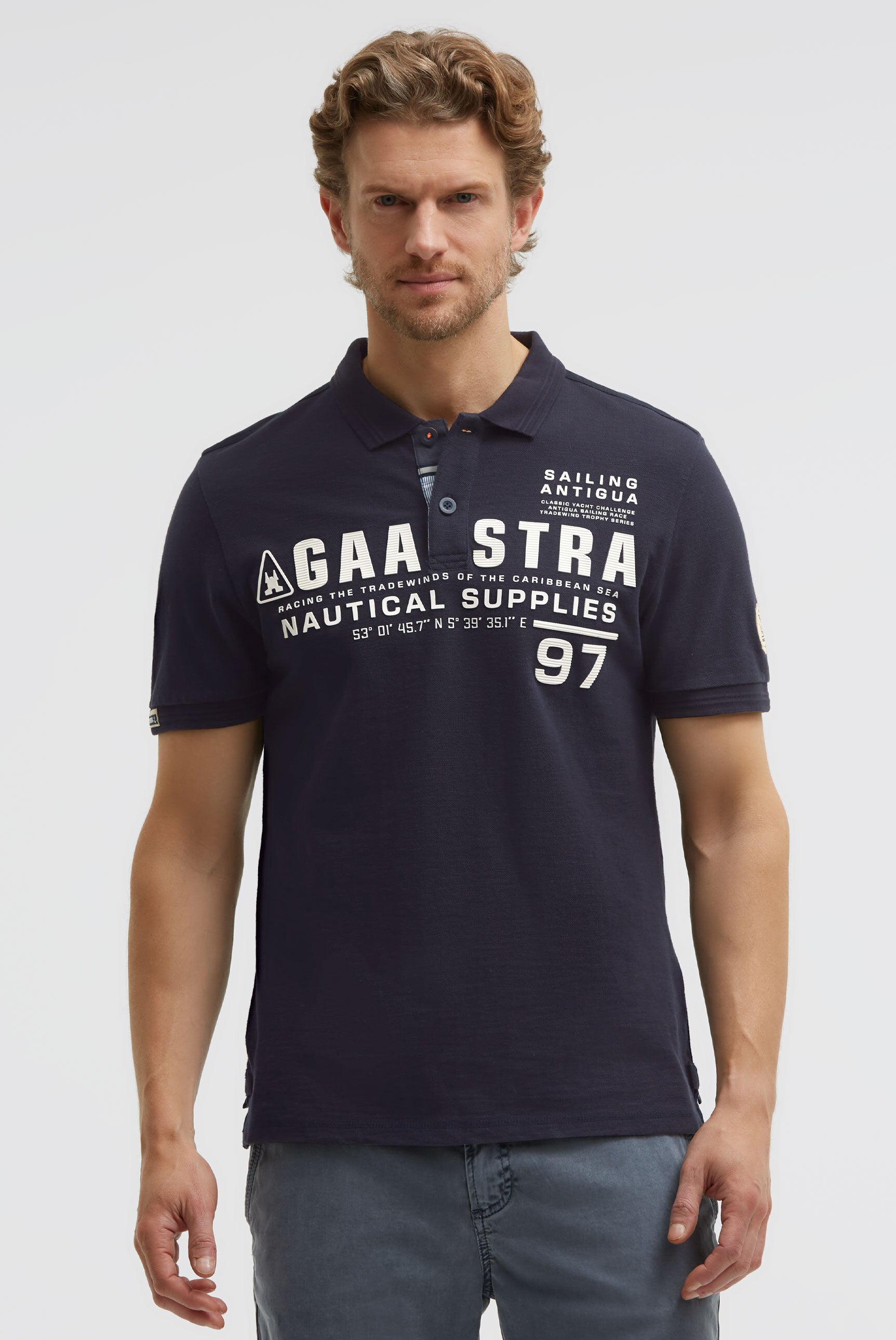 Poloshirt aus Pikee Slub mit Rubber Artwork blue navy