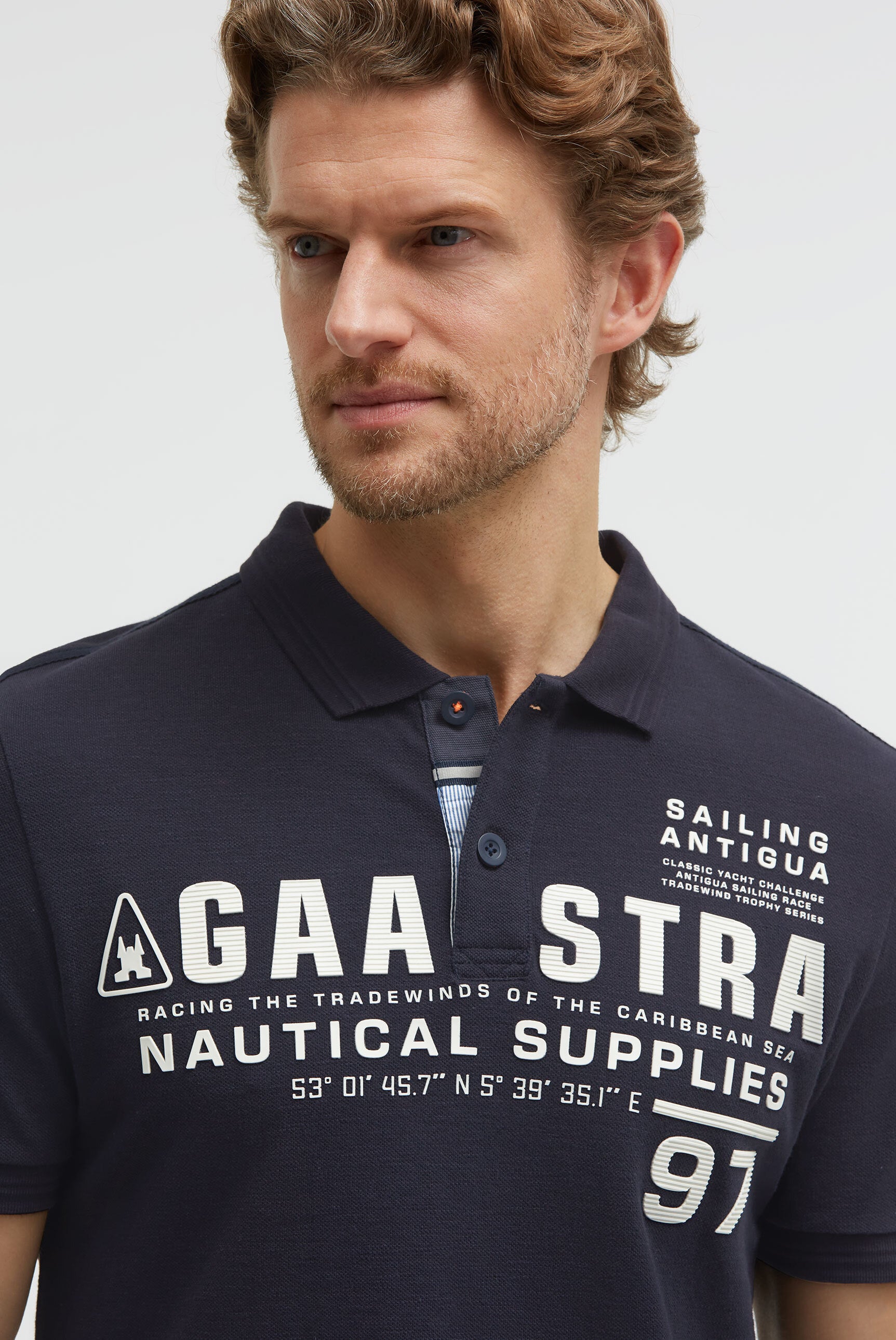 Poloshirt aus Pikee Slub mit Rubber Artwork blue navy