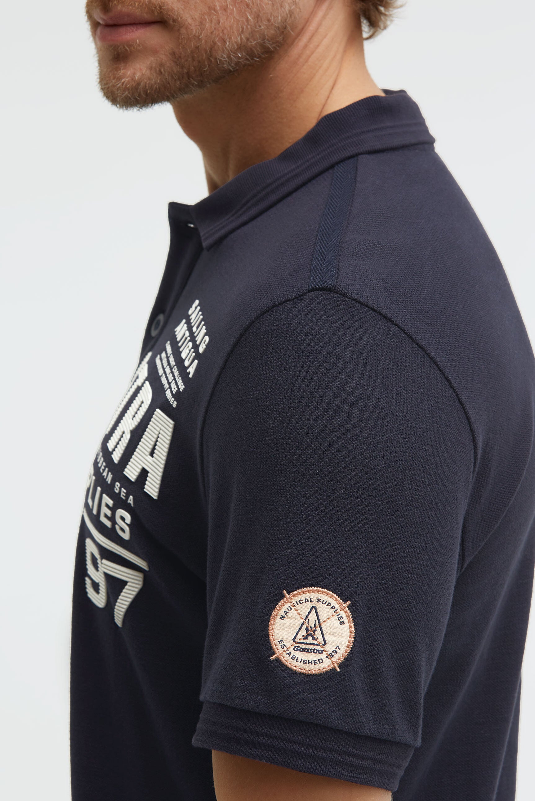 Poloshirt aus Pikee Slub mit Rubber Artwork blue navy