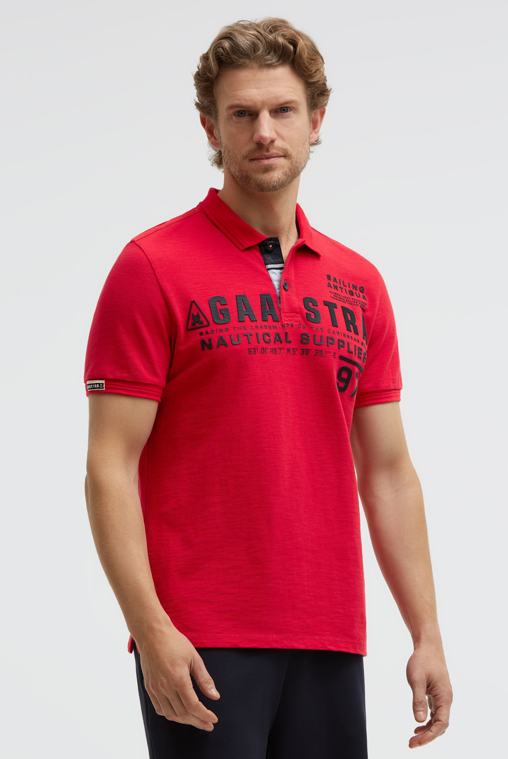 Poloshirt aus Pikee Slub mit Rubber Artwork core red