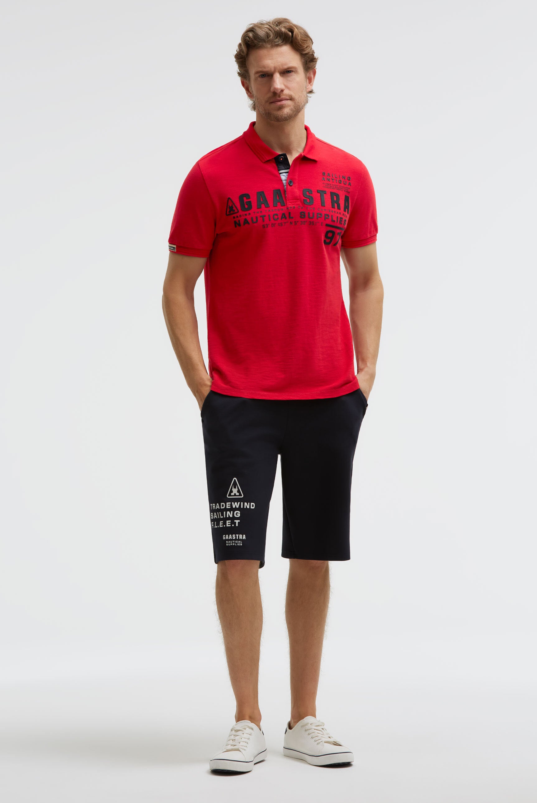 Poloshirt aus Pikee Slub mit Rubber Artwork core red
