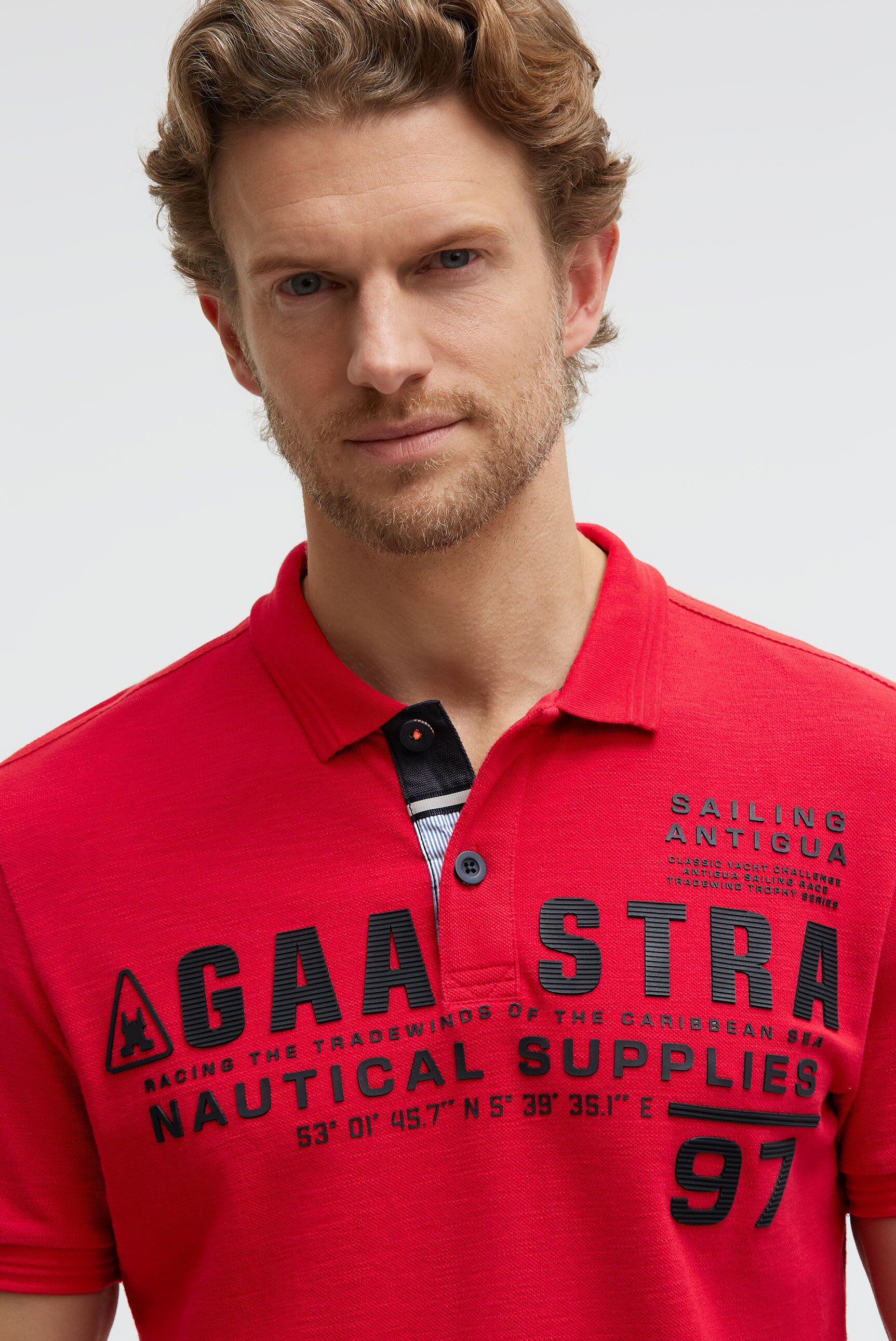Poloshirt aus Pikee Slub mit Rubber Artwork core red