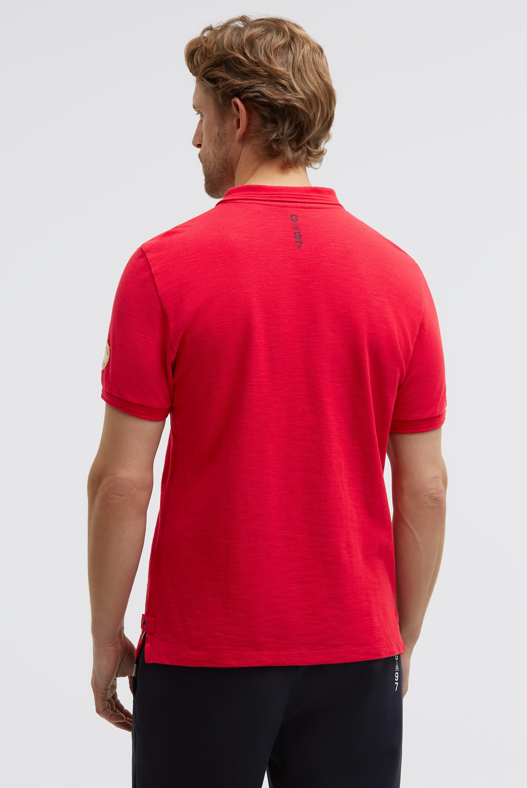 Poloshirt aus Pikee Slub mit Rubber Artwork core red