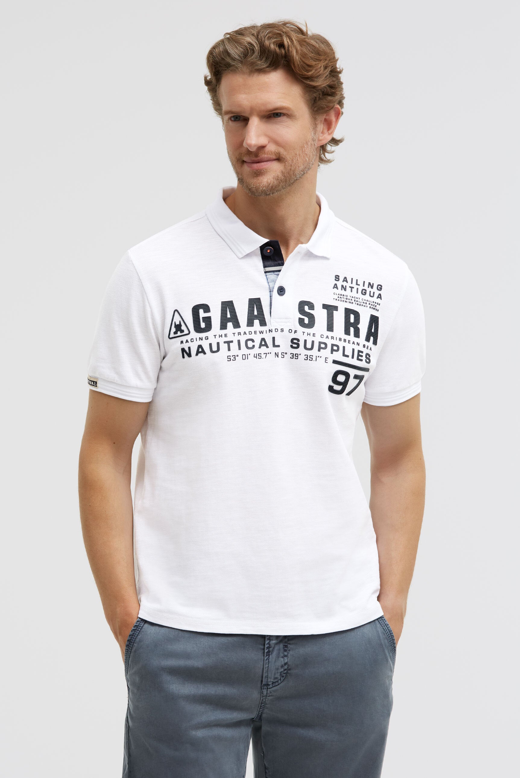 Poloshirt aus Pikee Slub mit Rubber Artwork opticwhite