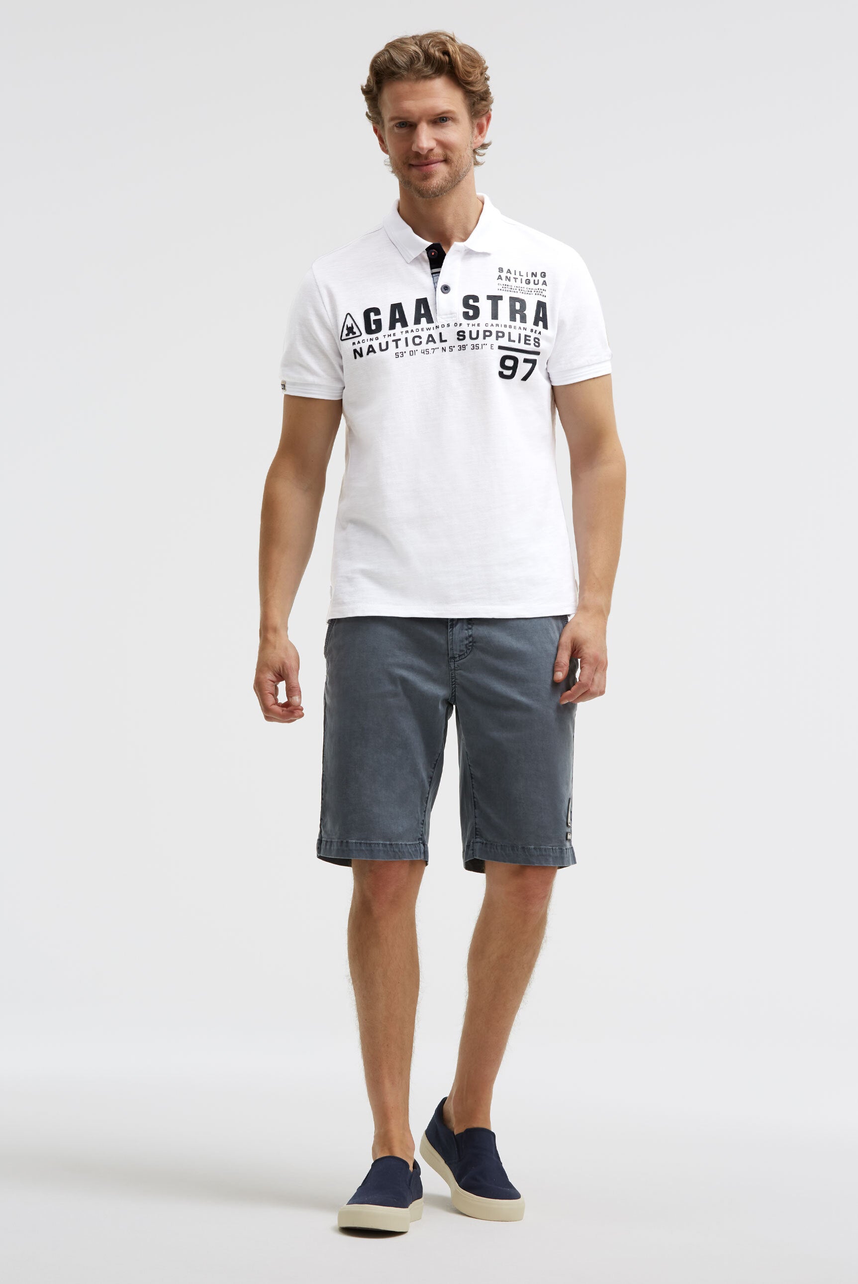 Poloshirt aus Pikee Slub mit Rubber Artwork opticwhite