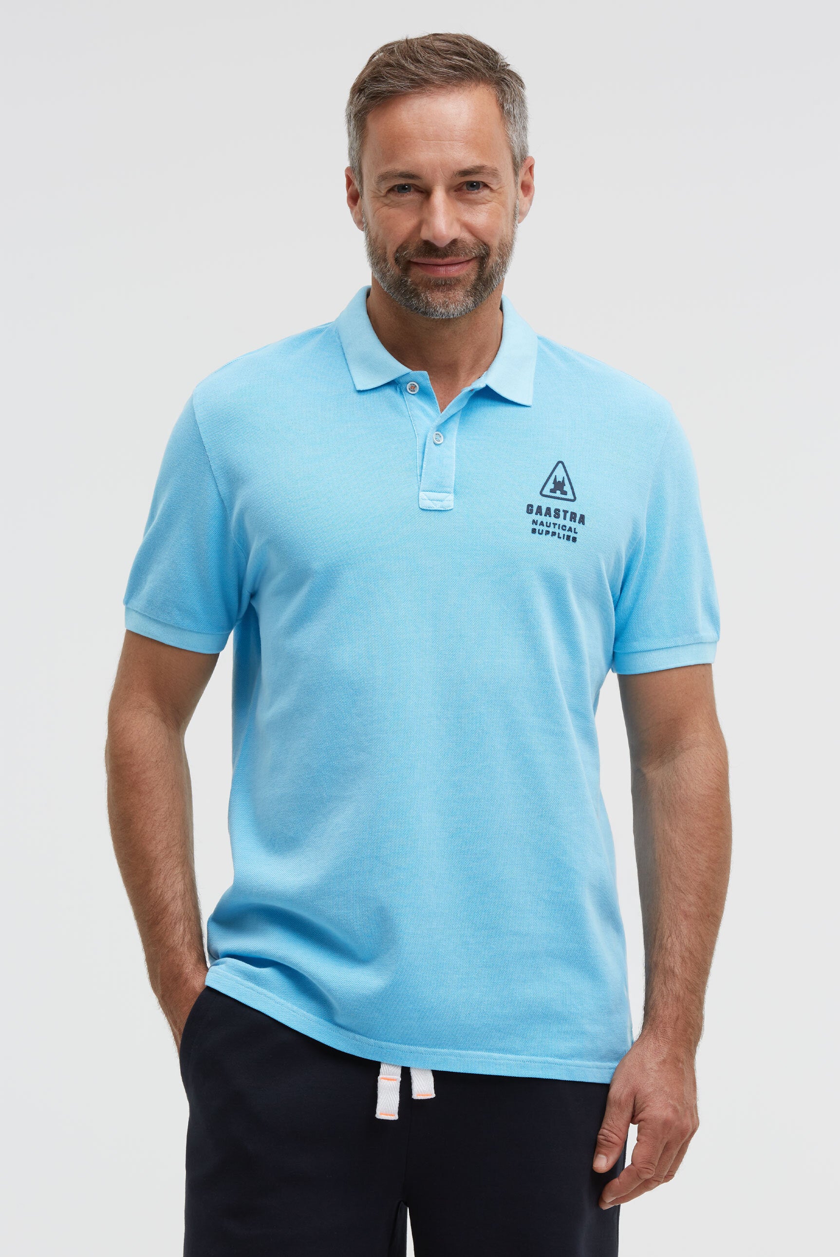 Poloshirt Kurzarm aus Pikee mit Rubber Logo aquarius