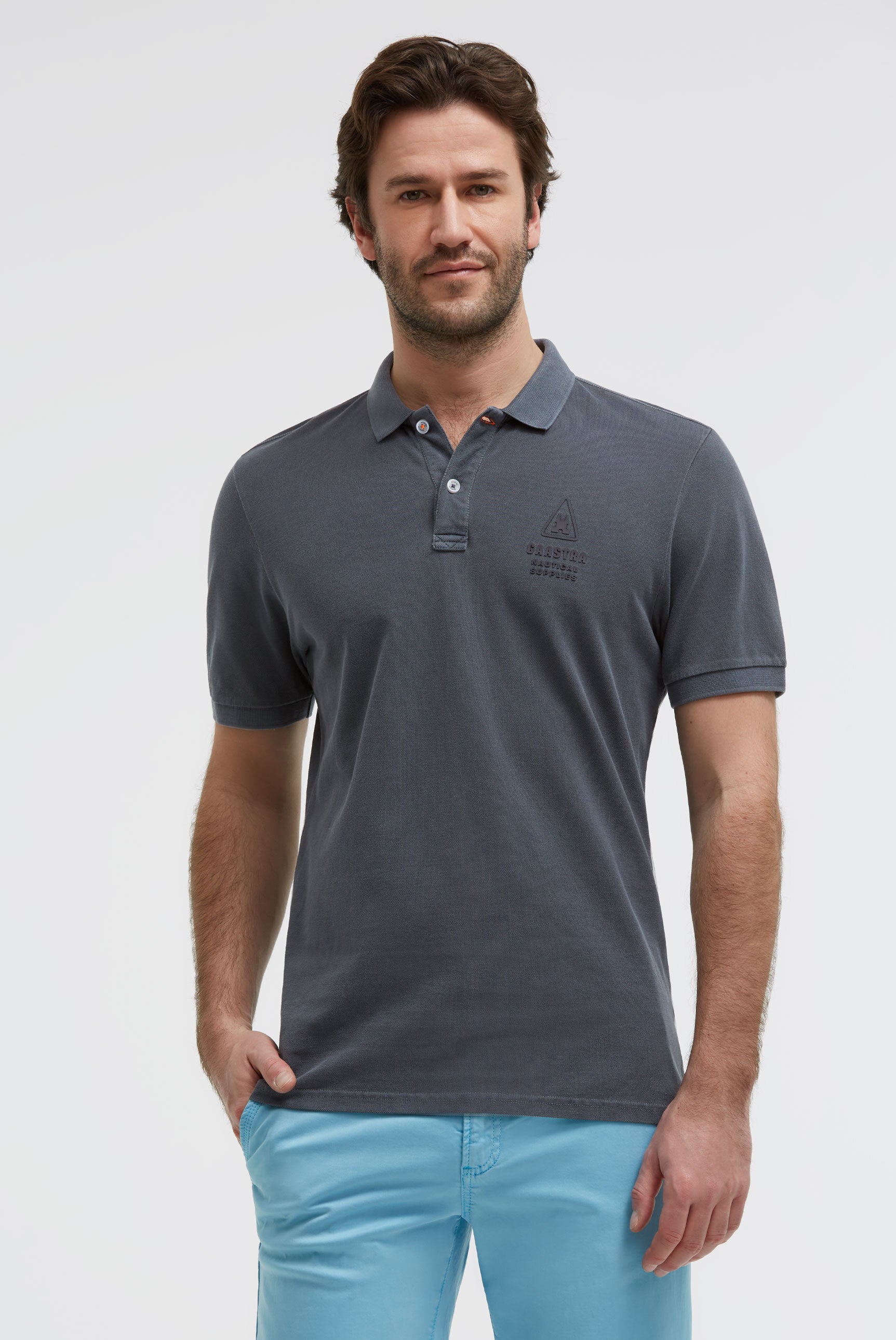Poloshirt Kurzarm aus Pikee mit Rubber Logo blue navy
