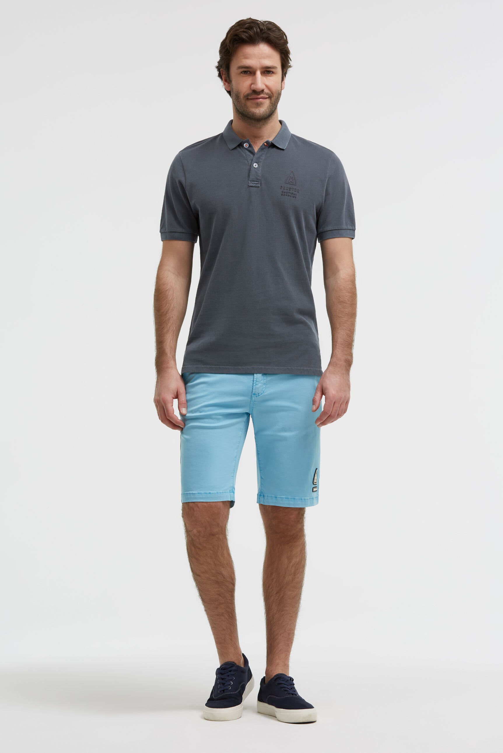 Poloshirt Kurzarm aus Pikee mit Rubber Logo blue navy